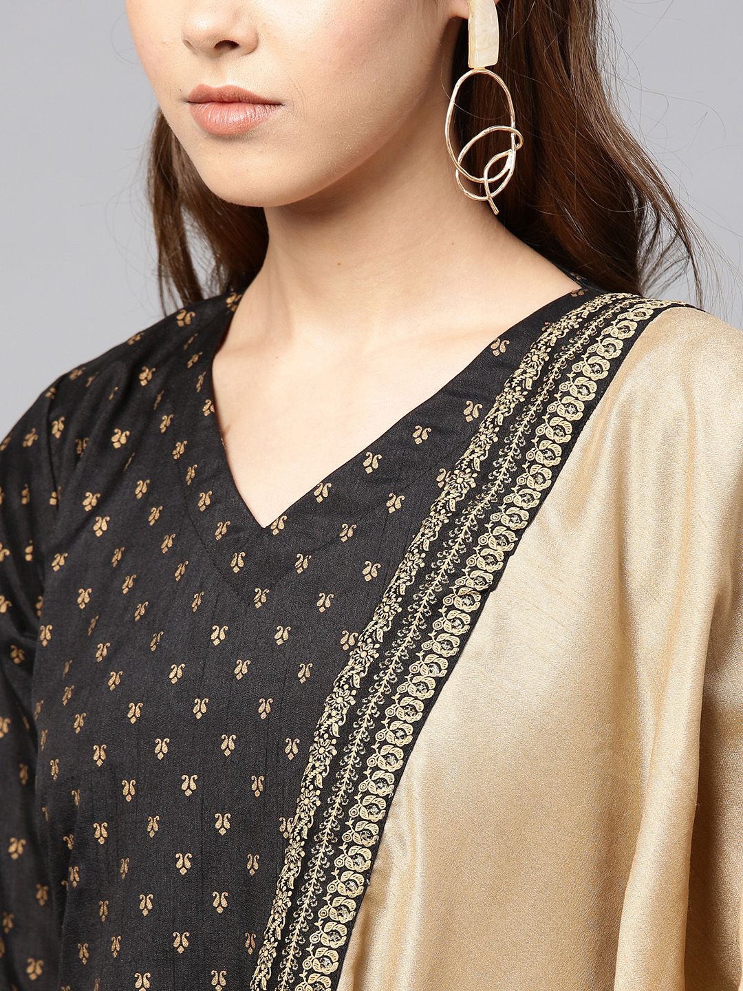 Black Poly Silk Printed Kurta Pant With Dupatta