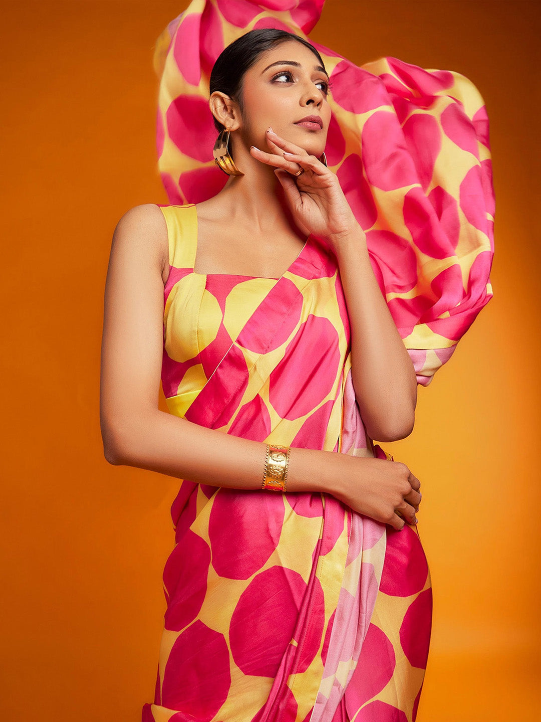 Satin Pink Printed Designer Saree With Blouse