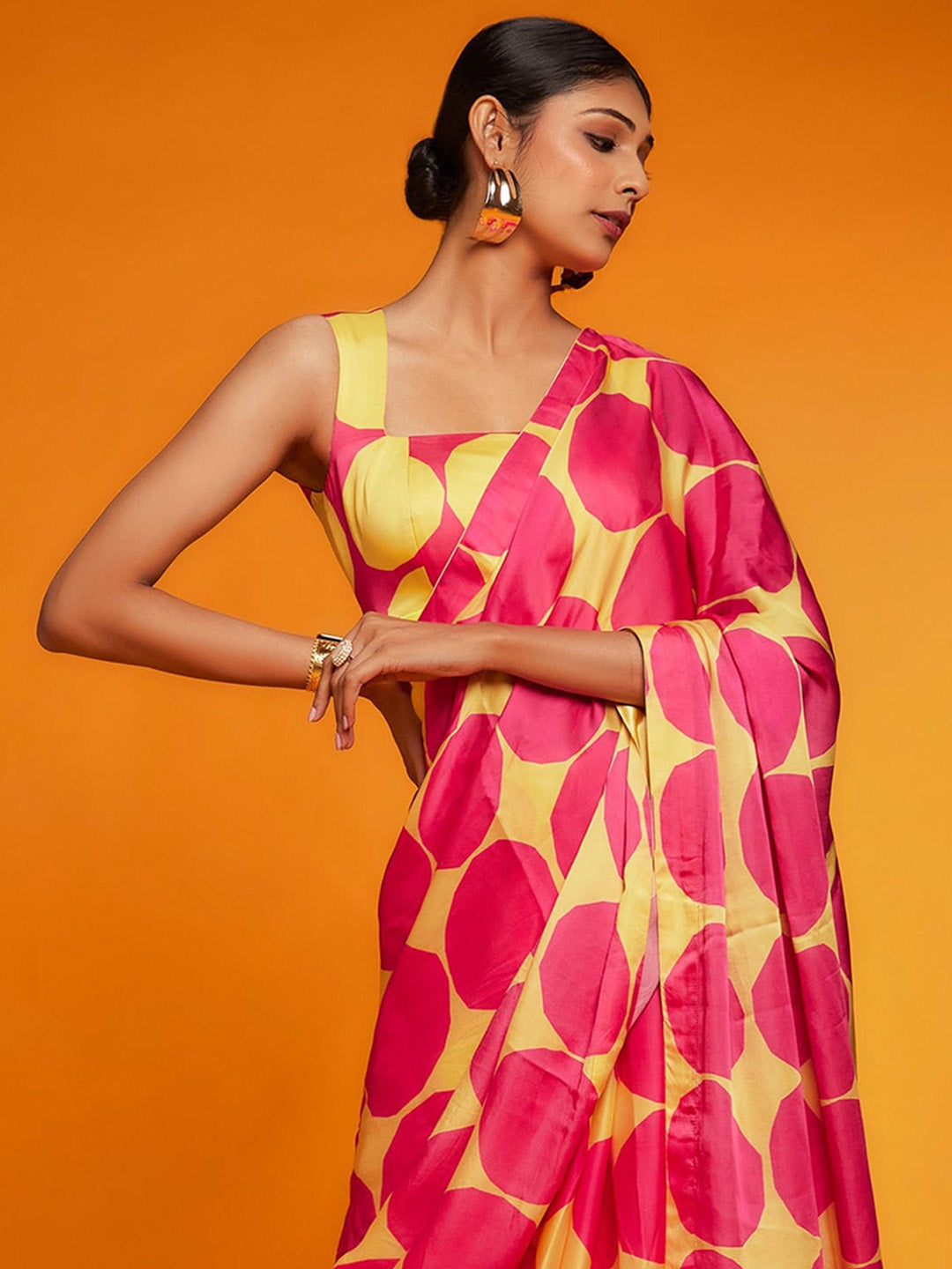 Satin Pink Printed Designer Saree With Blouse