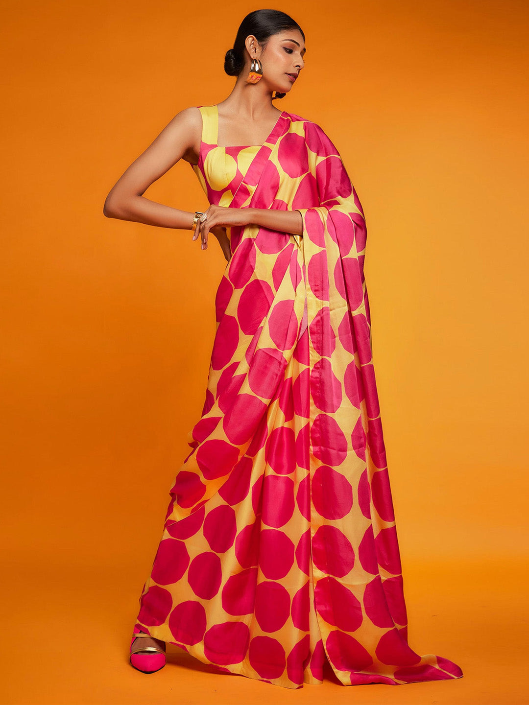Satin Pink Printed Designer Saree With Blouse