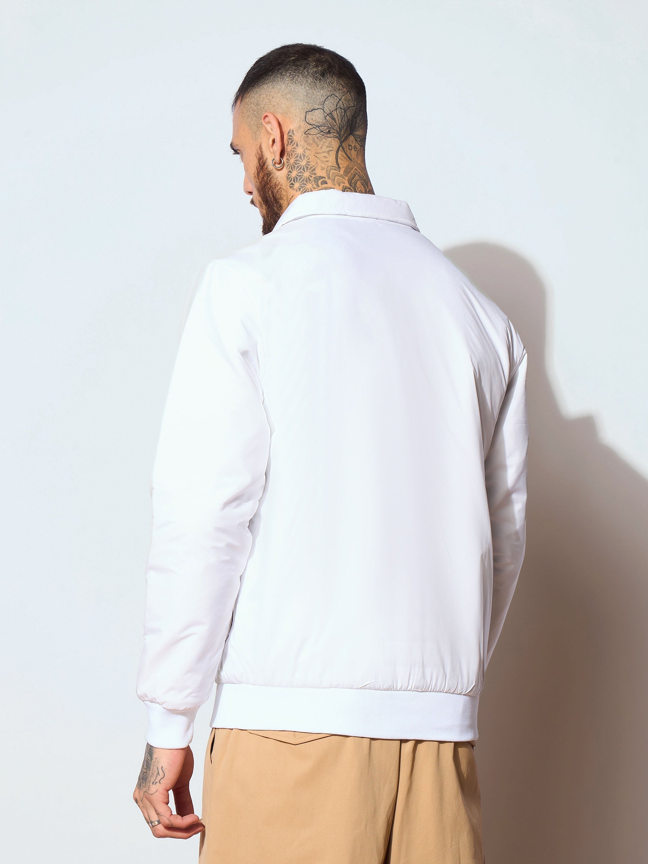 Men White Full Sleeve Front Pocket Jacket