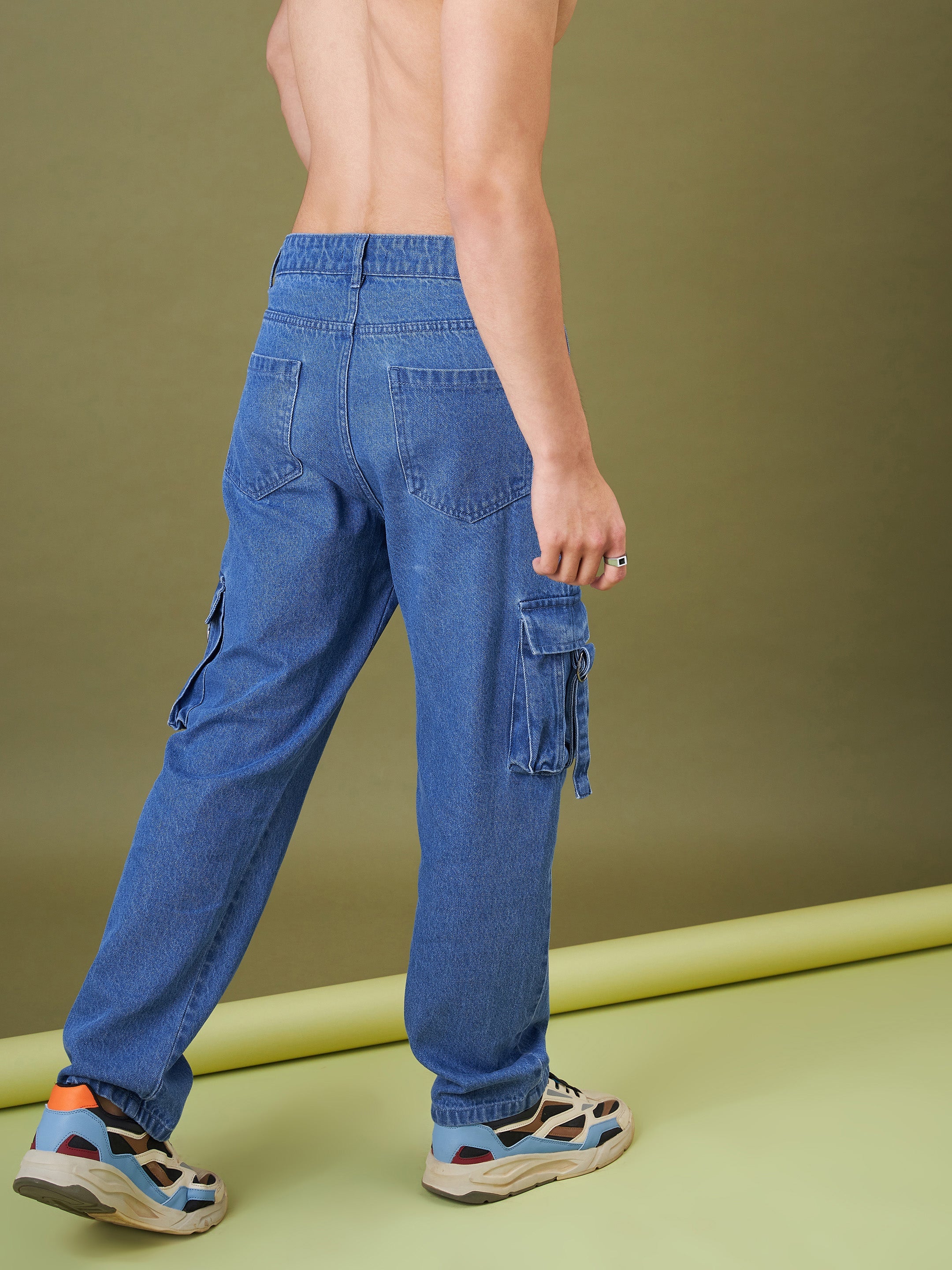 Men Ice Blue Box Pocket Relax Fit Jeans