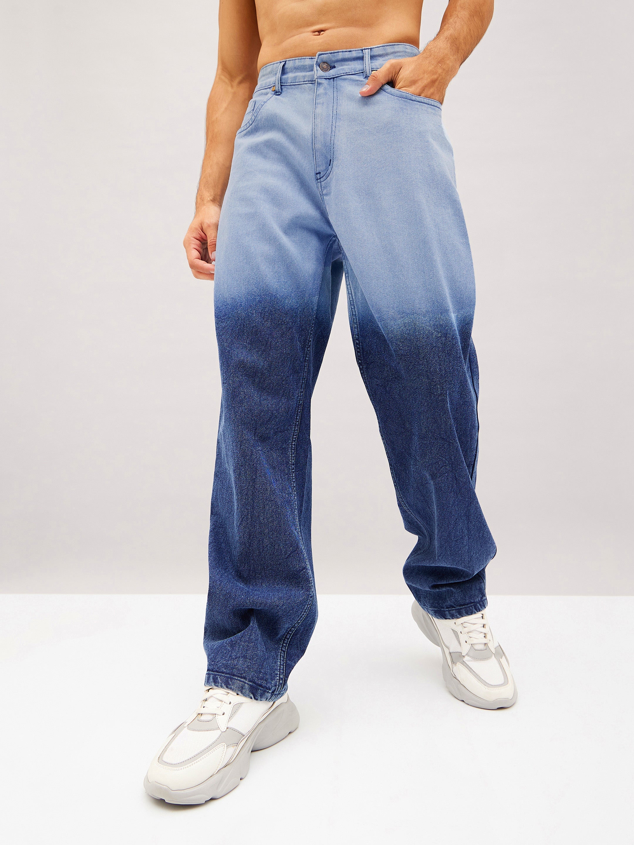 Men Blue Ombre Relax Fit Jeans