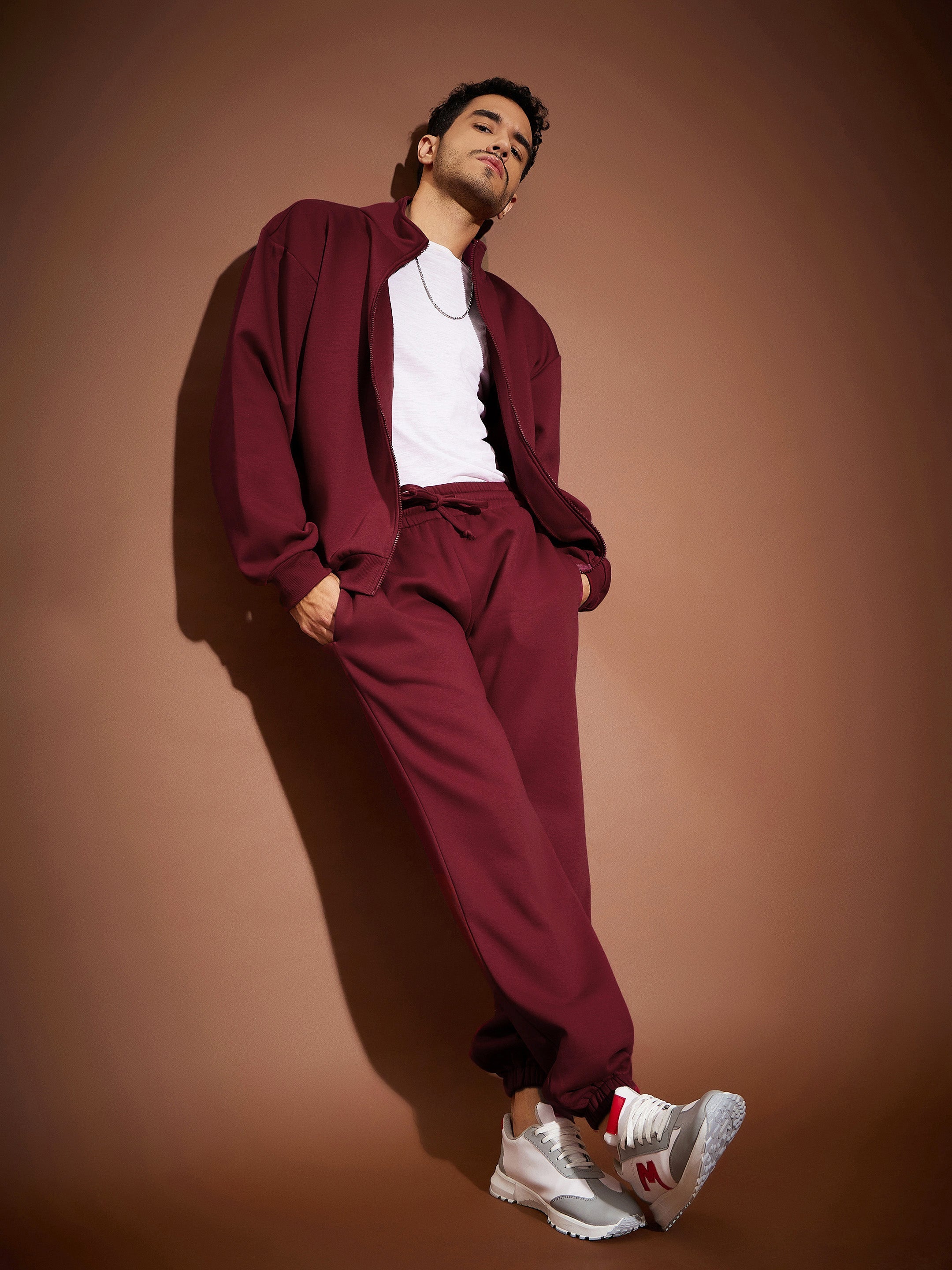 Men Maroon Oversized Joggers