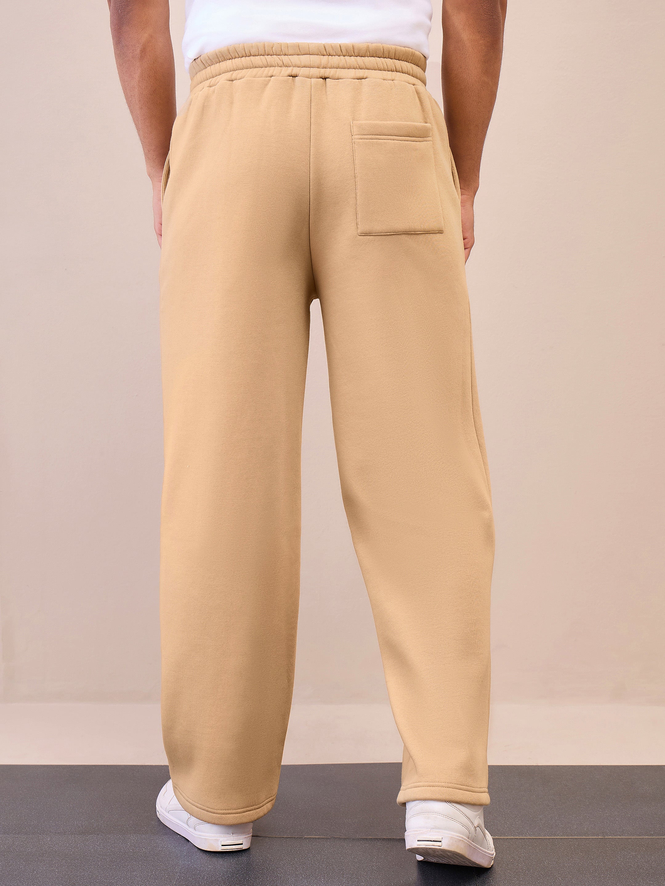 Men Beige Pintuck Oversize Sweatpants