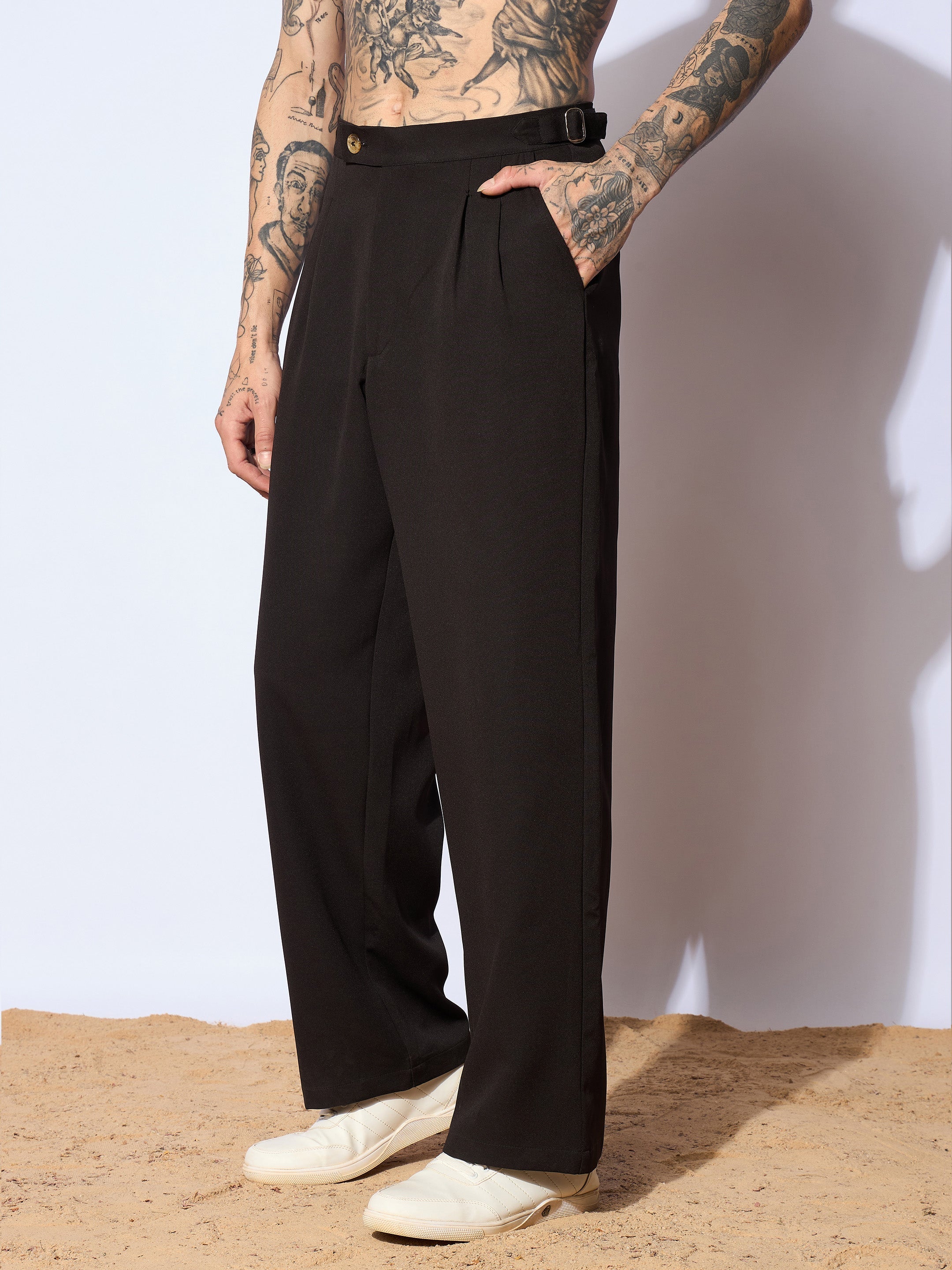 Men Black Korean Relax Fit Trousers