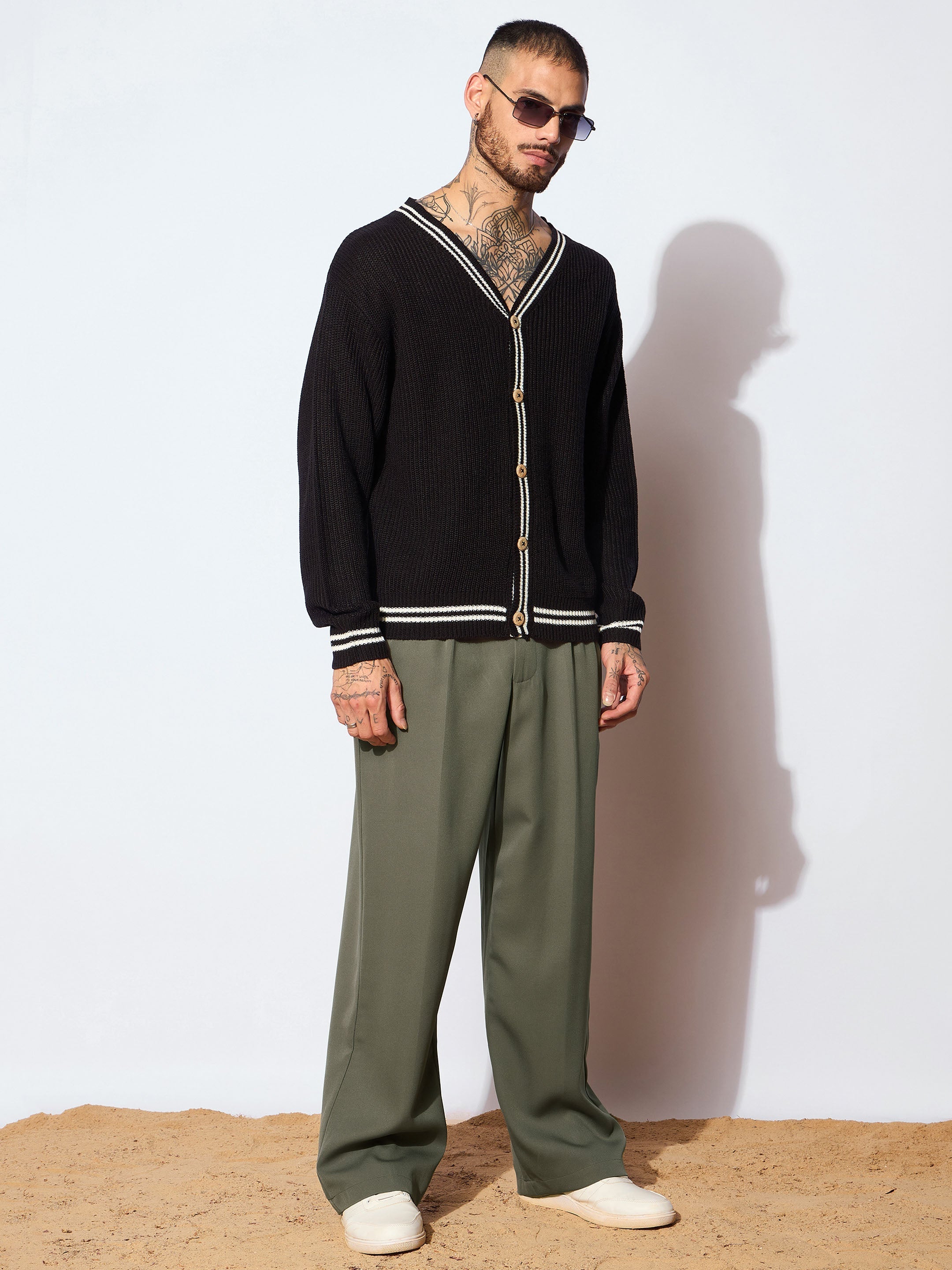 Men Green Korean Relax Fit Trousers