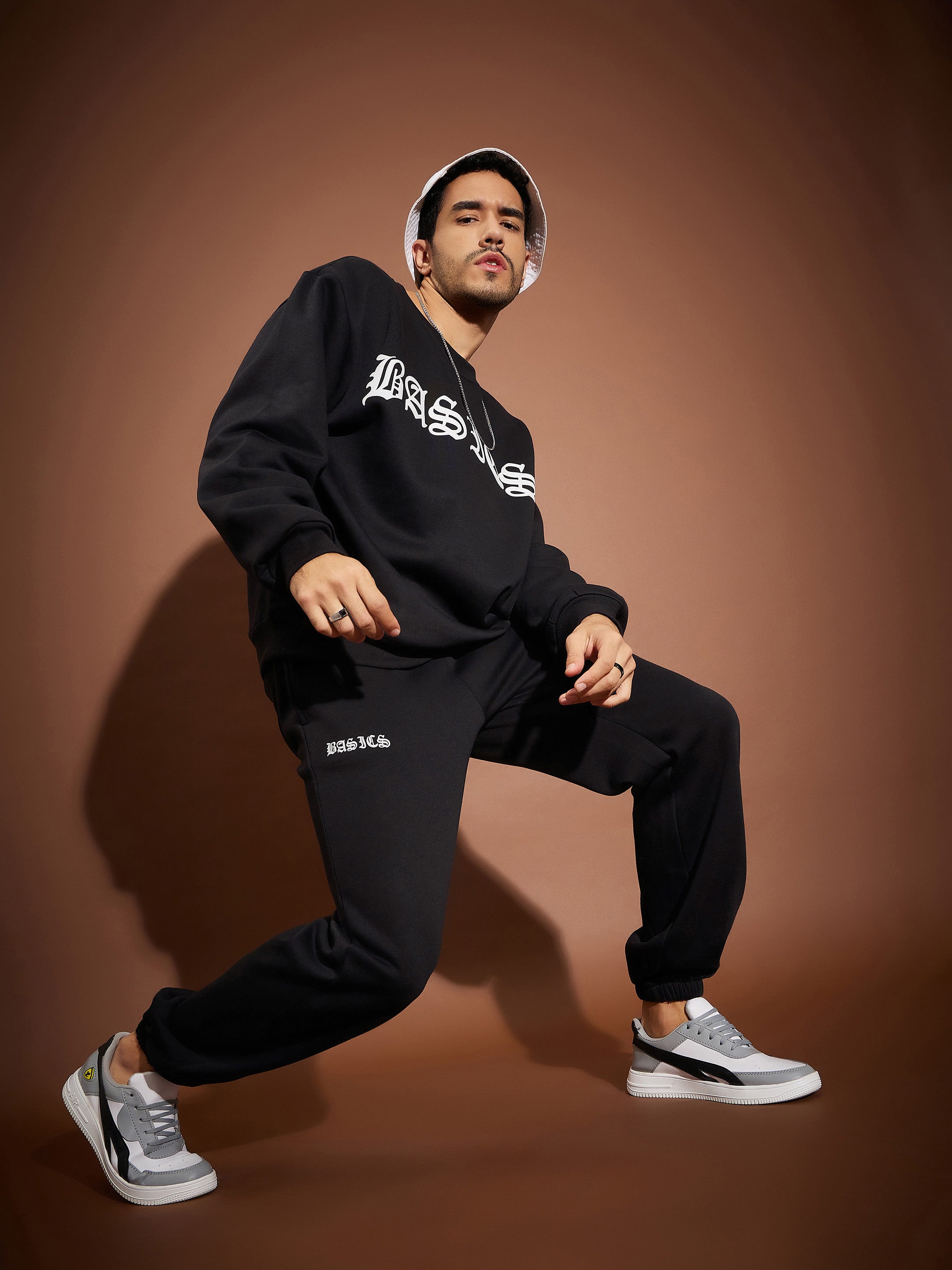 Men Black BASIC Oversized Sweatshirt With Joggers