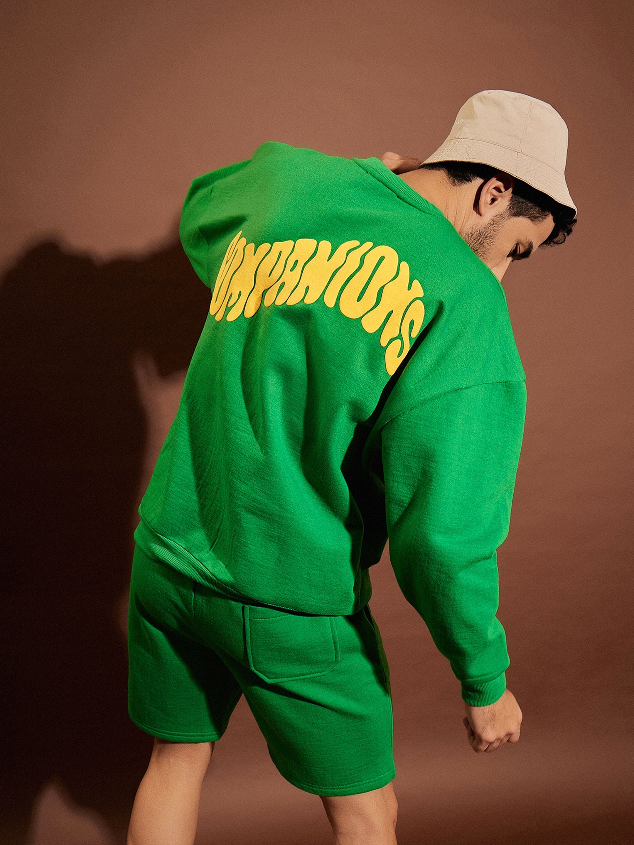 Men Green COMPANIONS Oversized Sweatshirt With Shorts