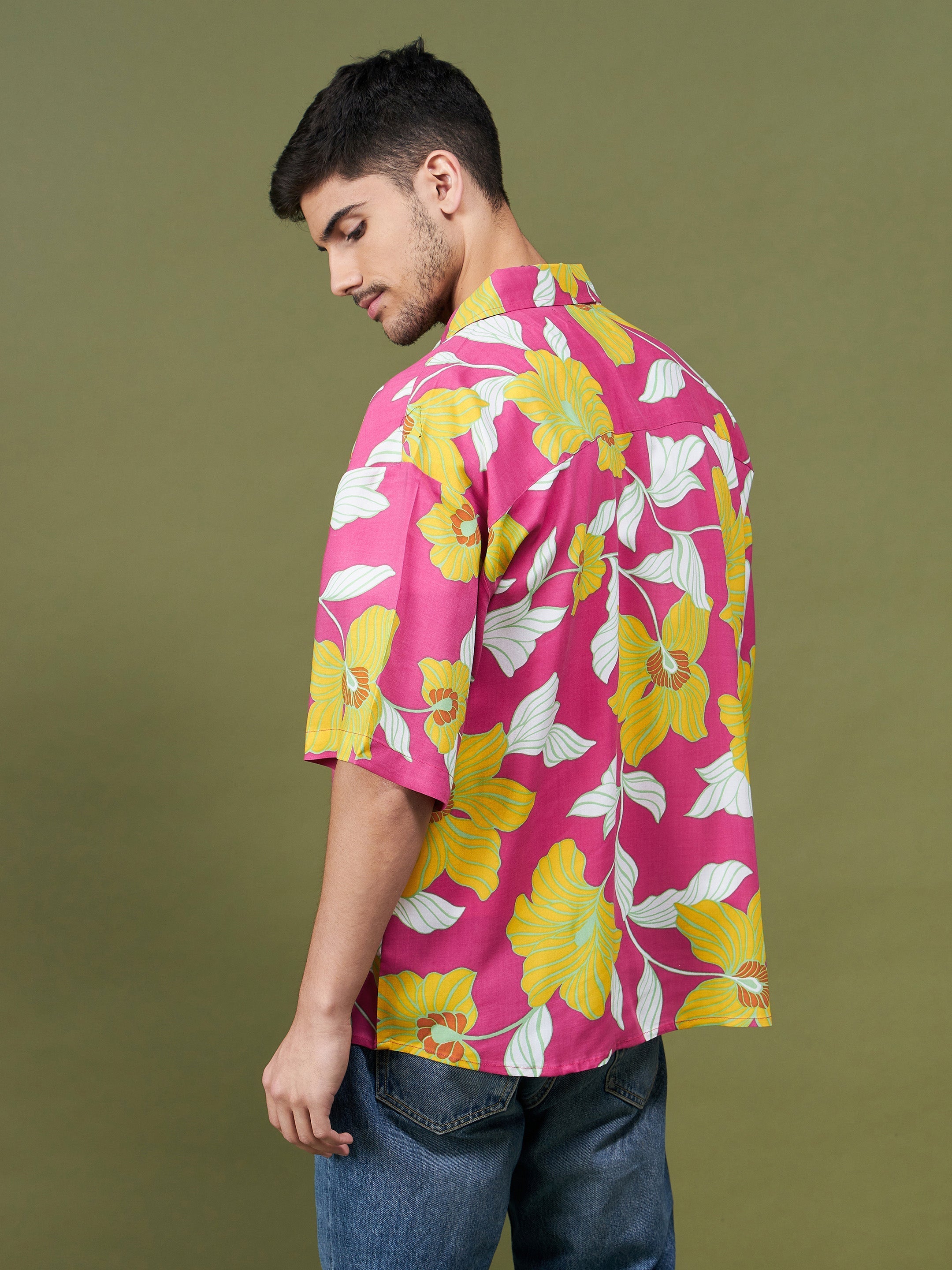 Men Fuchsia Tropical Oversized Shirt