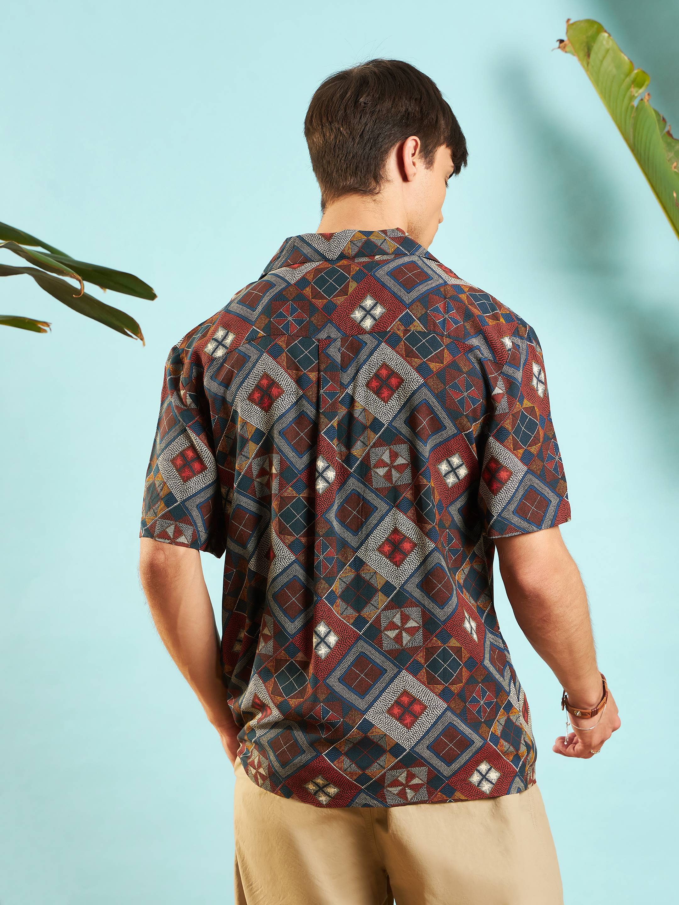 Men Rust Geometric Relax Fit Shirt