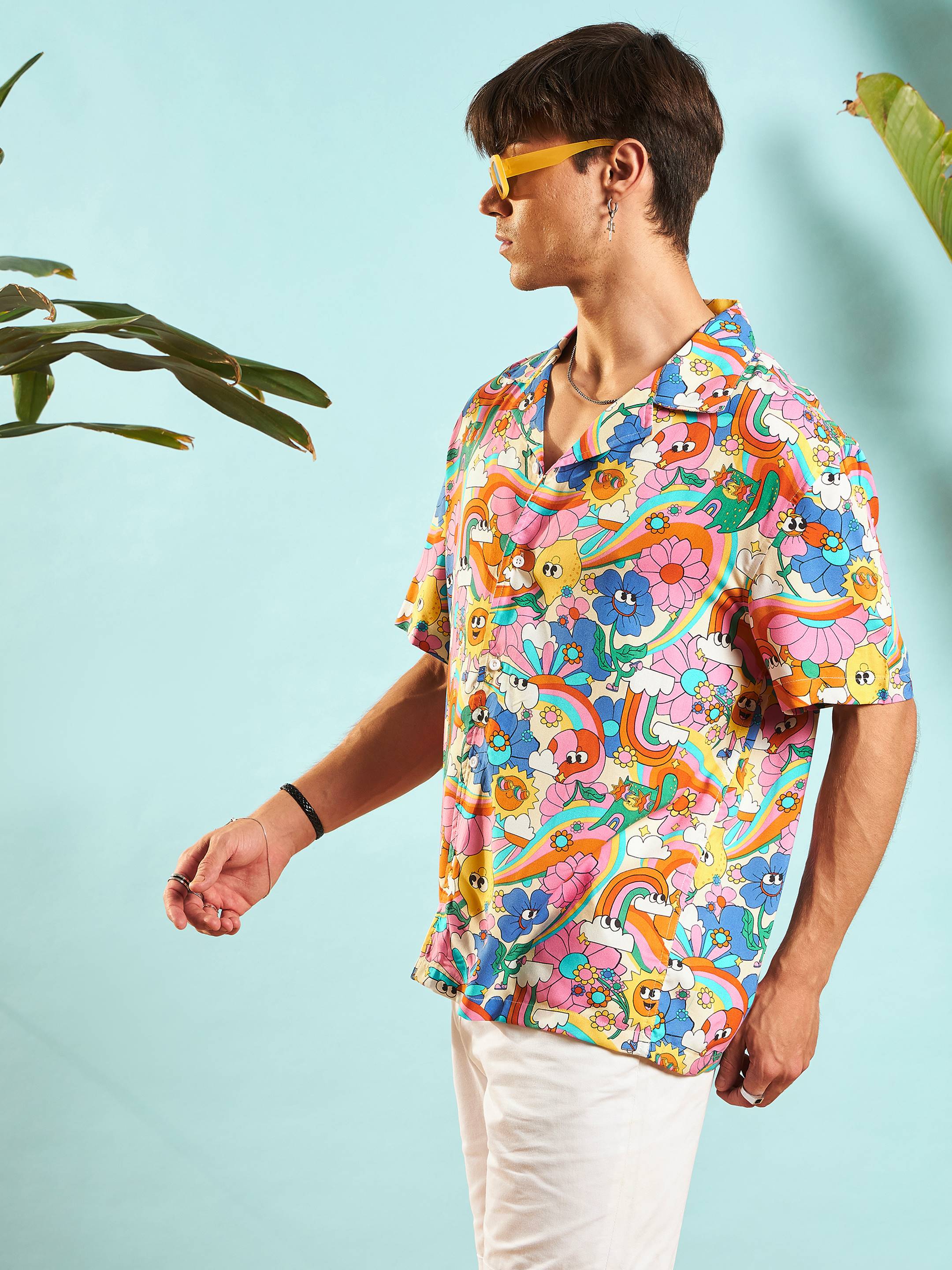 Men Pink Multi Colour Floral Relax Fit Shirt