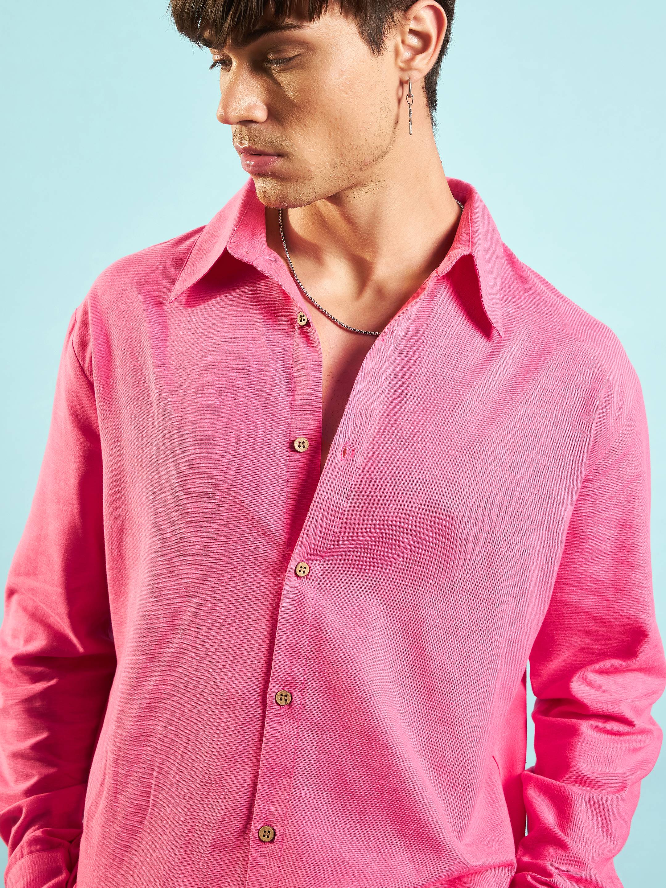 Men Pink Linen Flex Relax Fit Shirt