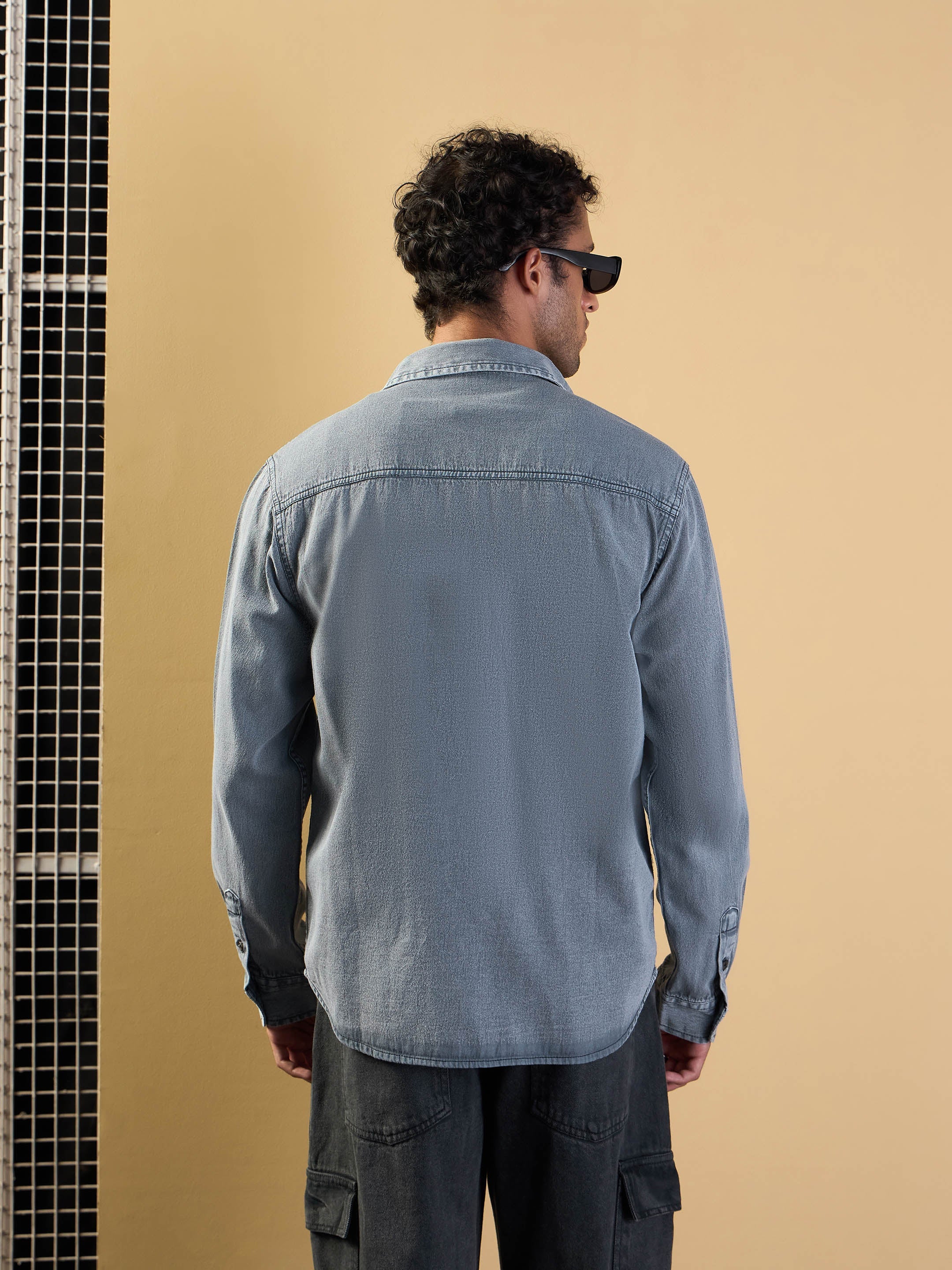 Men Light Grey Tencel Washed Relax Fit Shirt