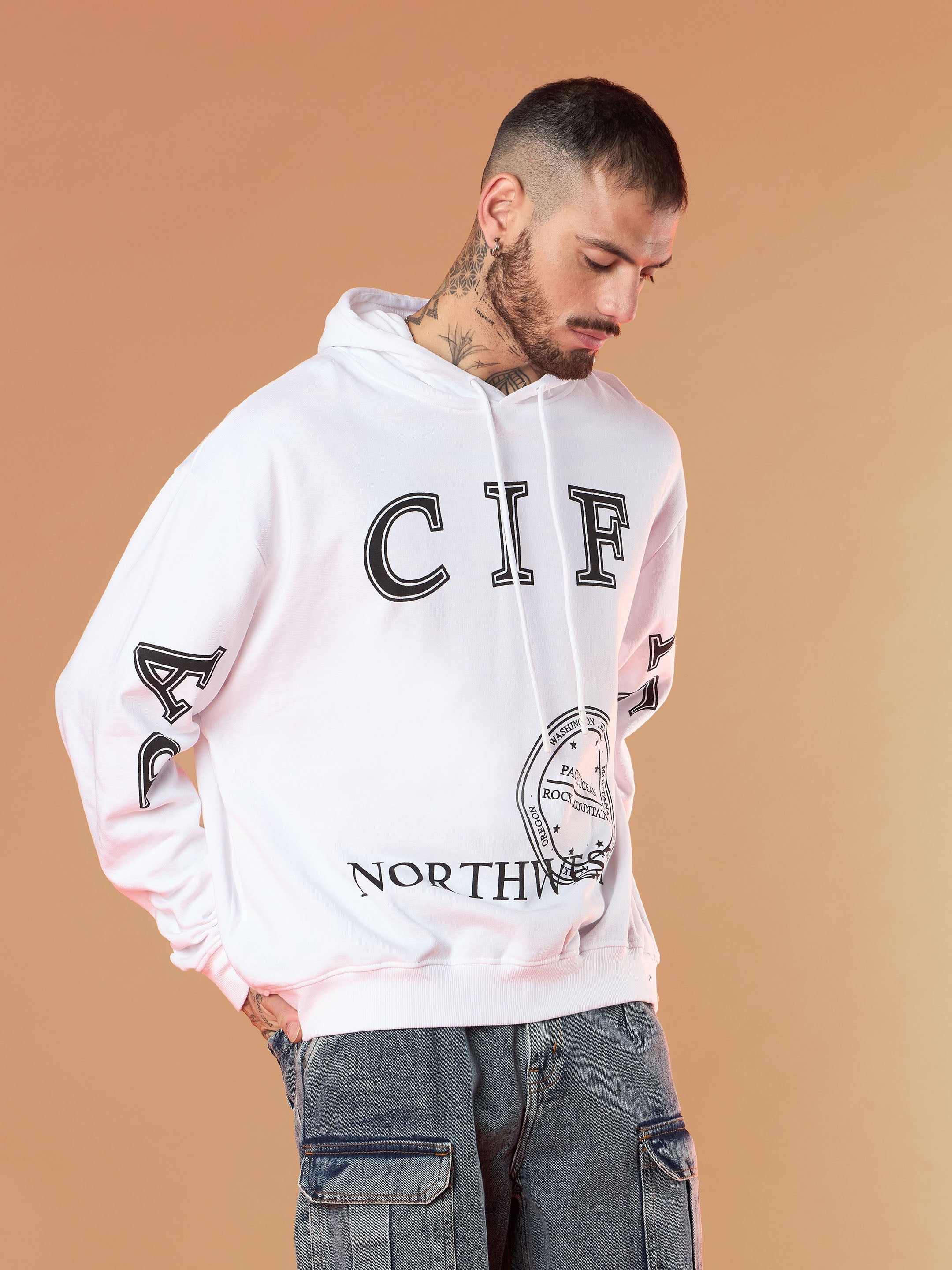 Men White PACIFIC Oversized Hoodie