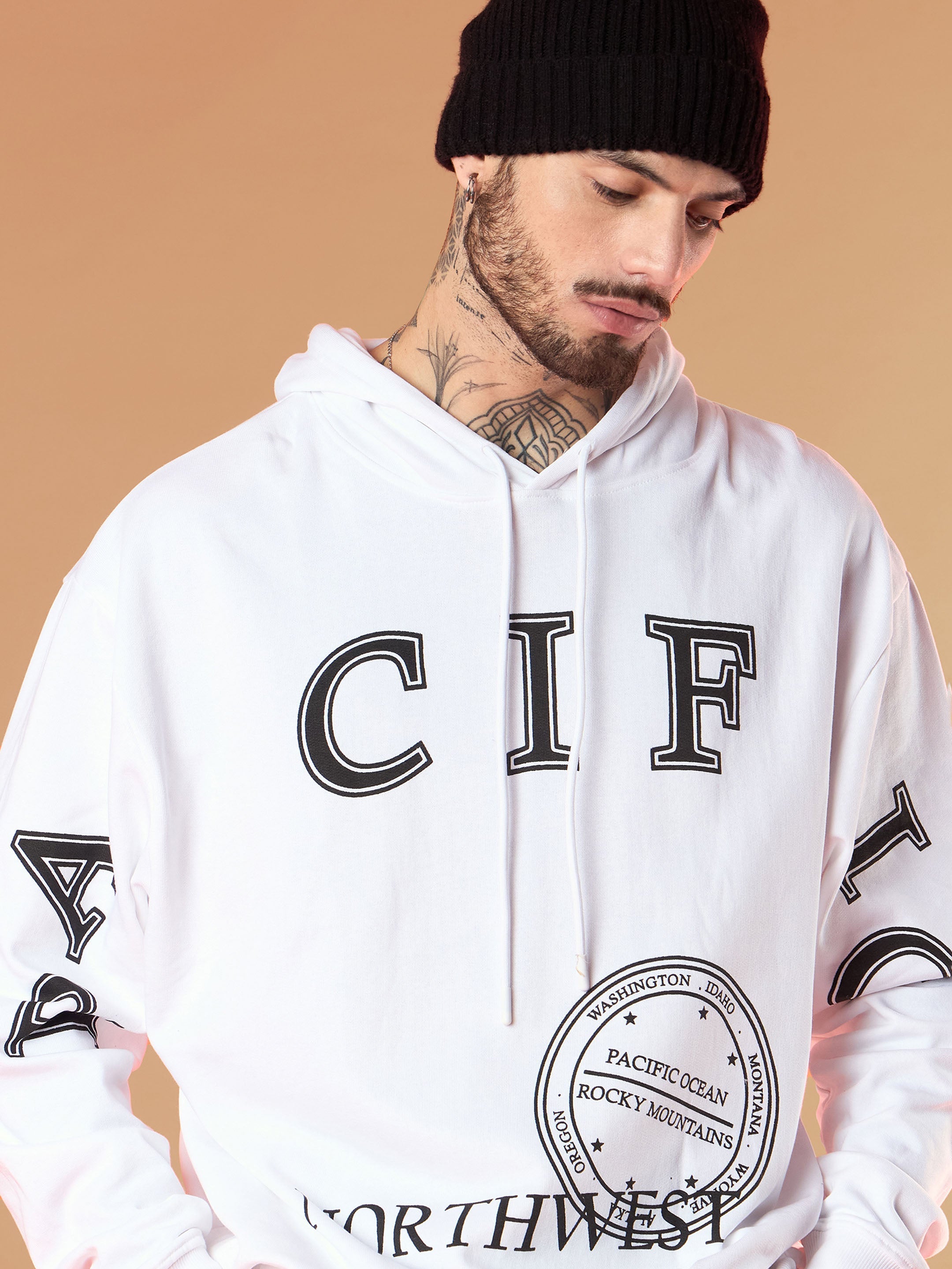 Men White PACIFIC Oversized Hoodie