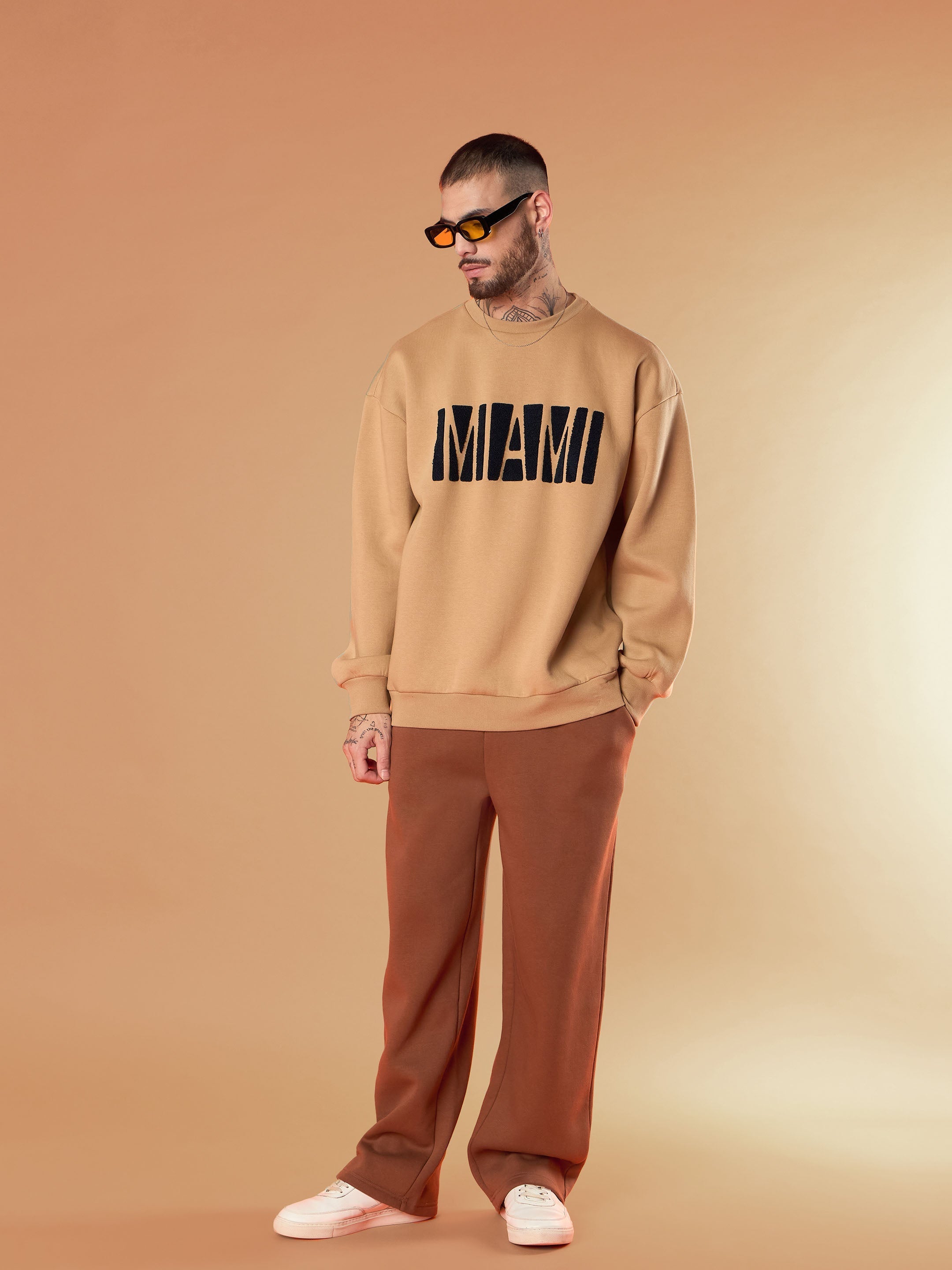 Men Beige MIAMI Embroidery Oversize Sweatshirt