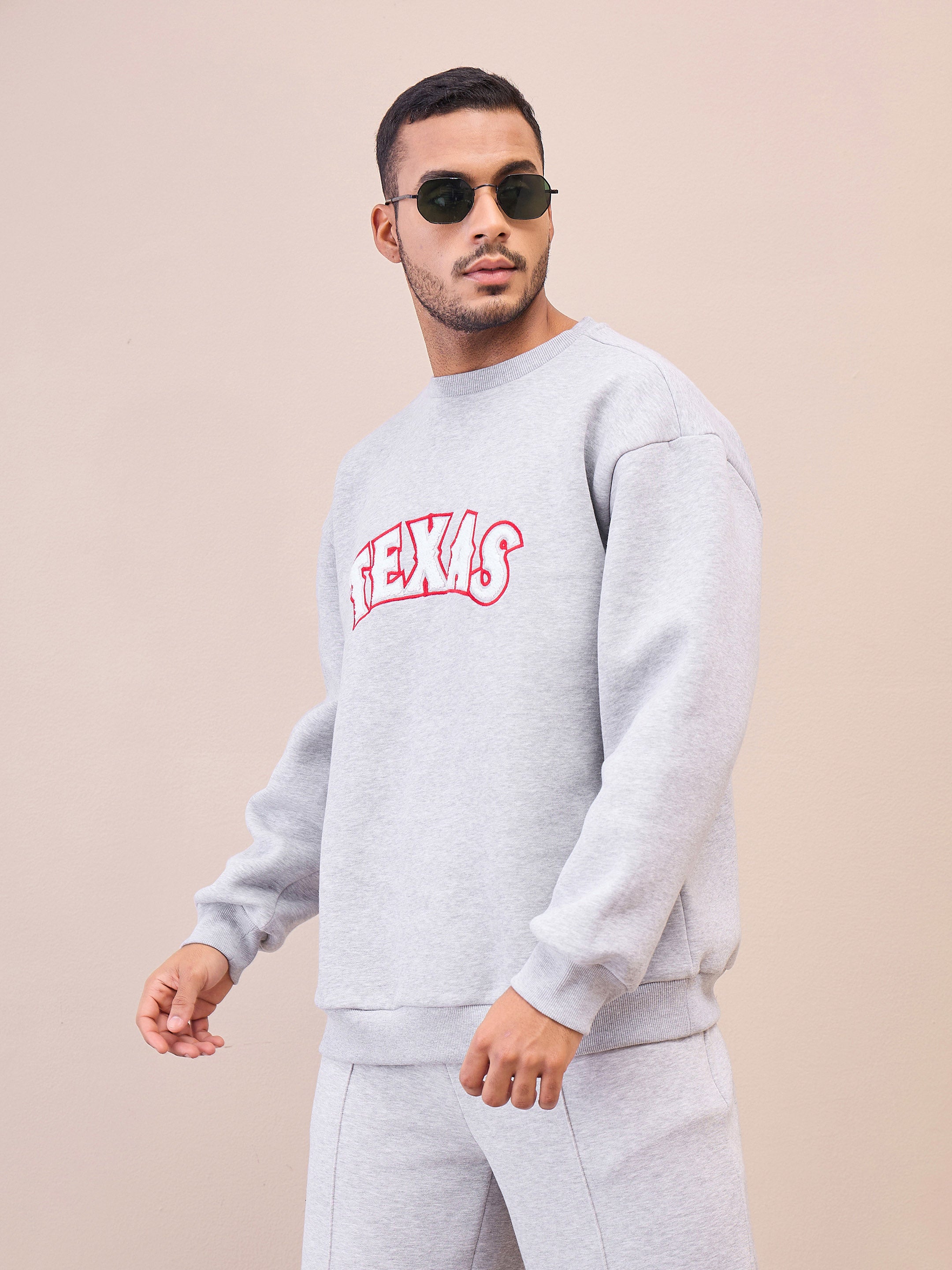 Men Grey TEXAS Embroidery Oversize Sweatshirt