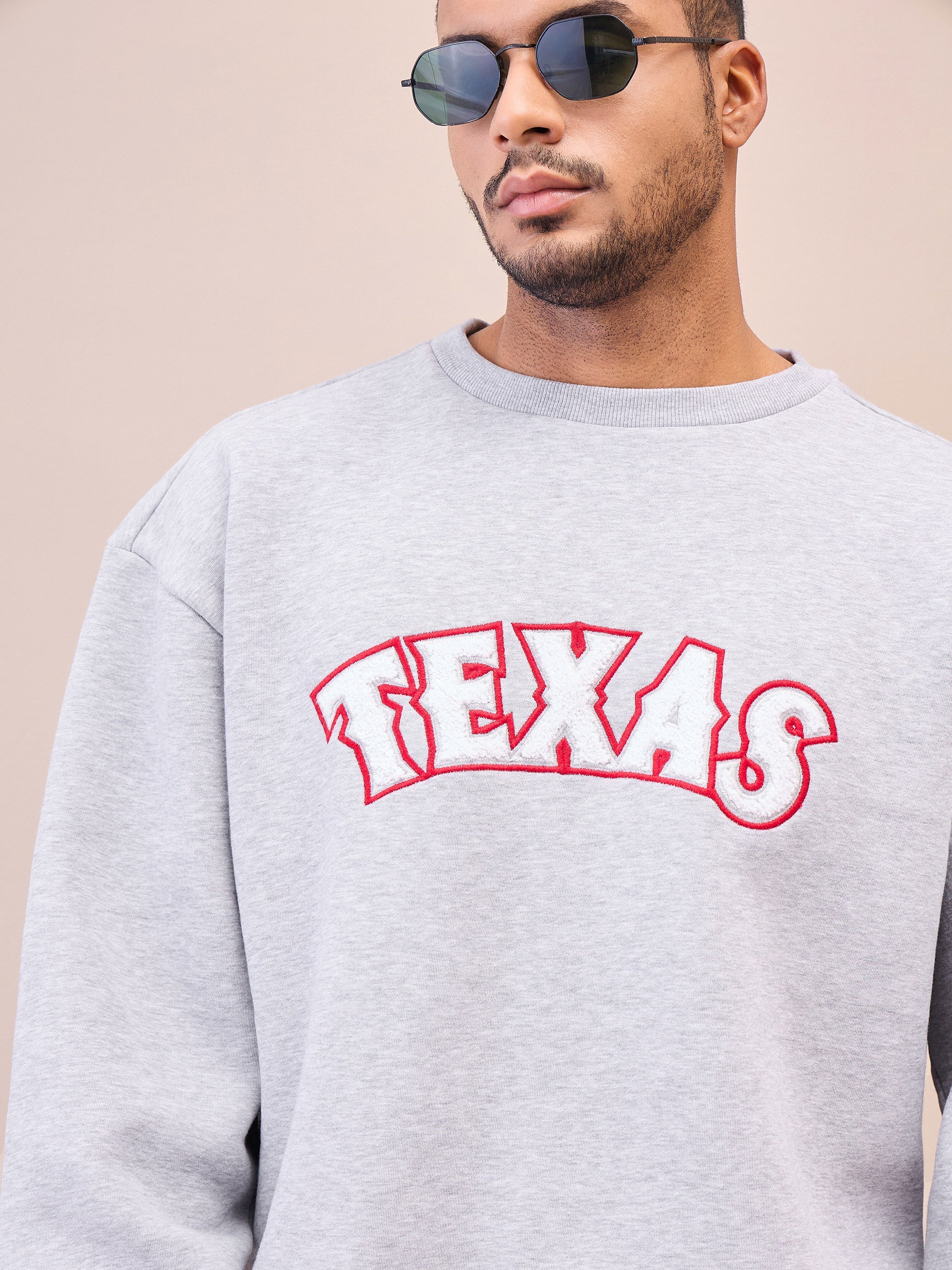 Men Grey TEXAS Embroidery Oversize Sweatshirt