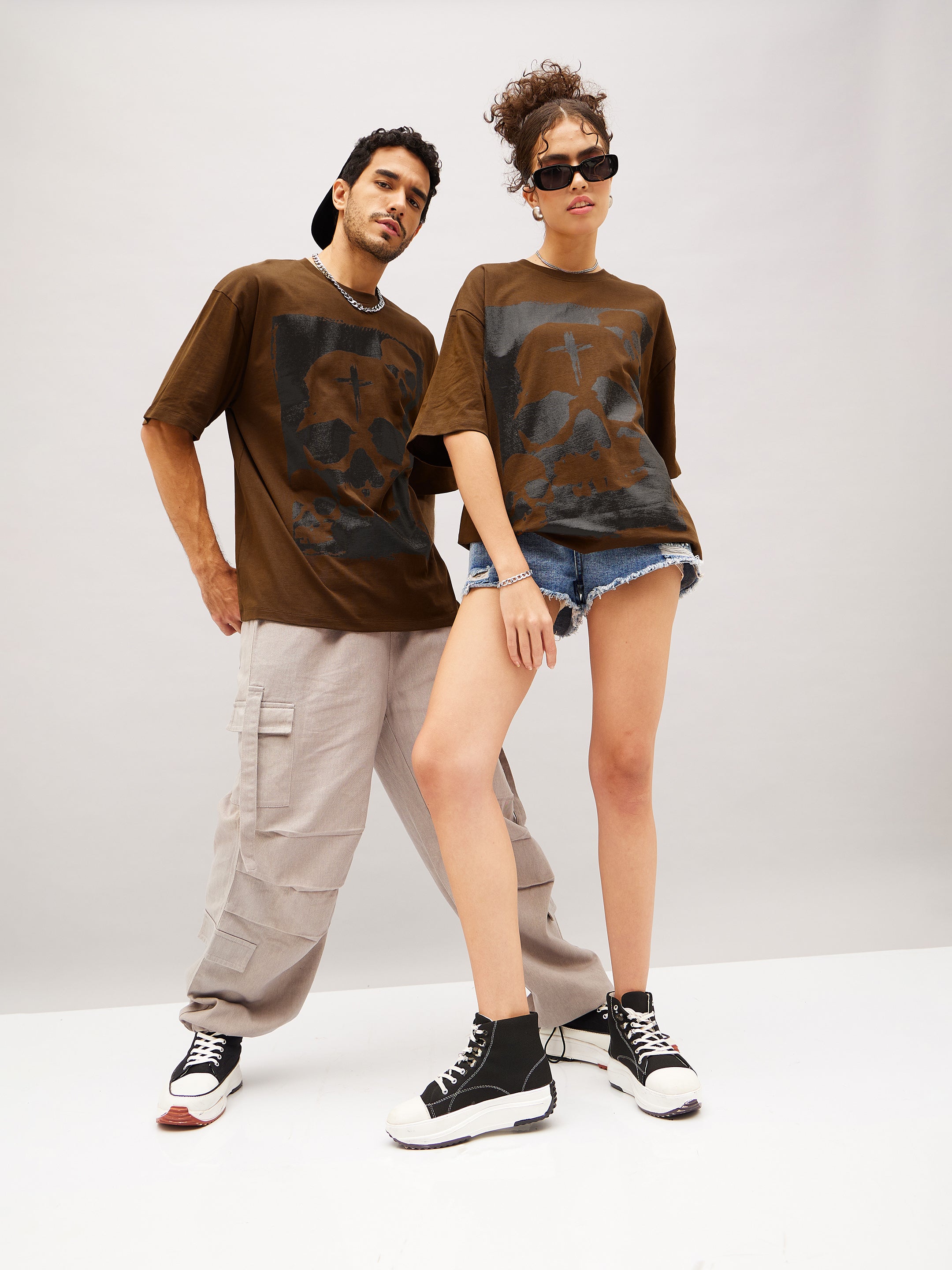 Unisex Brown Skull Oversized T-Shirt