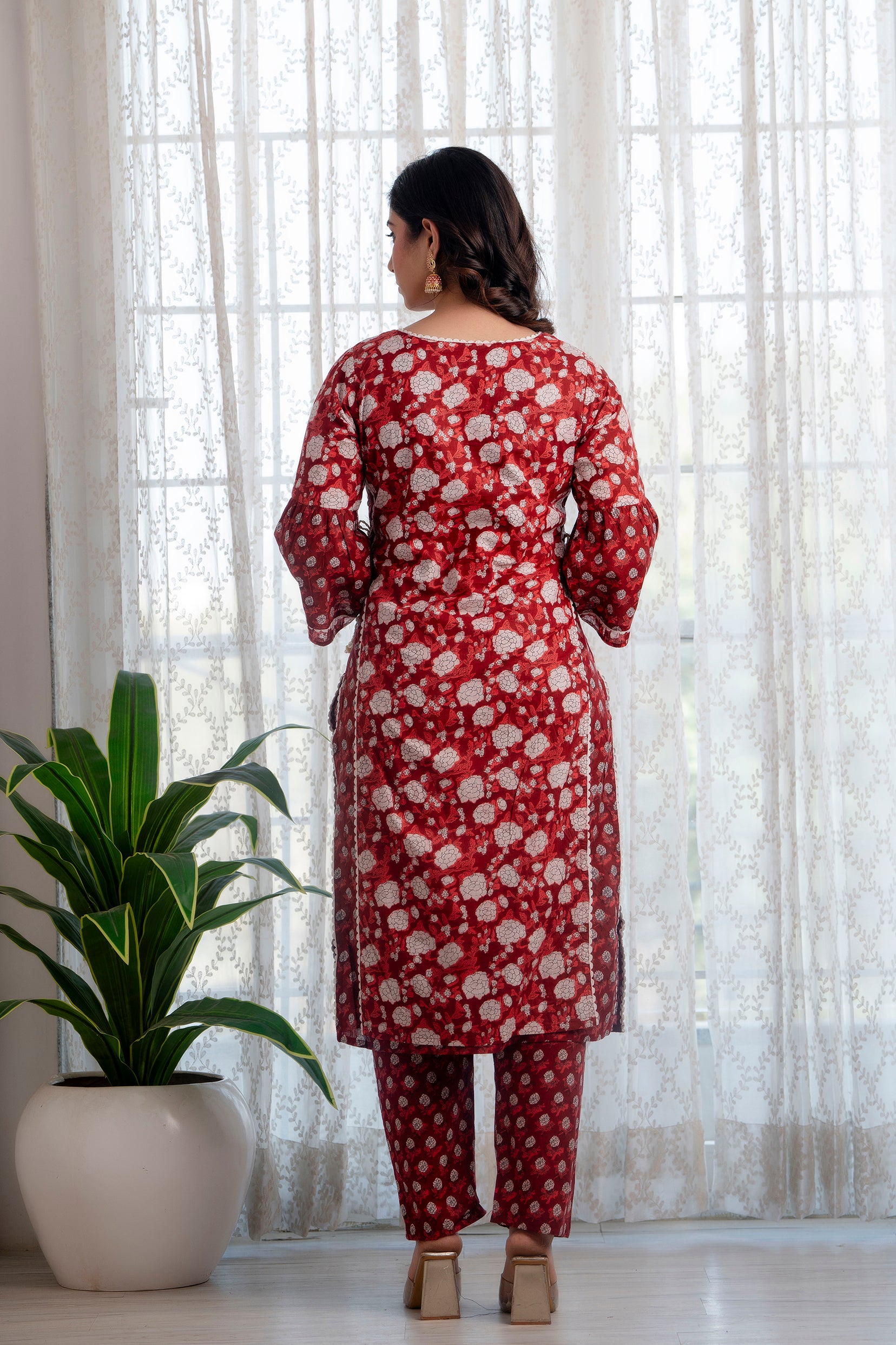 Maroon Printed Cotton Suit with Dupatta