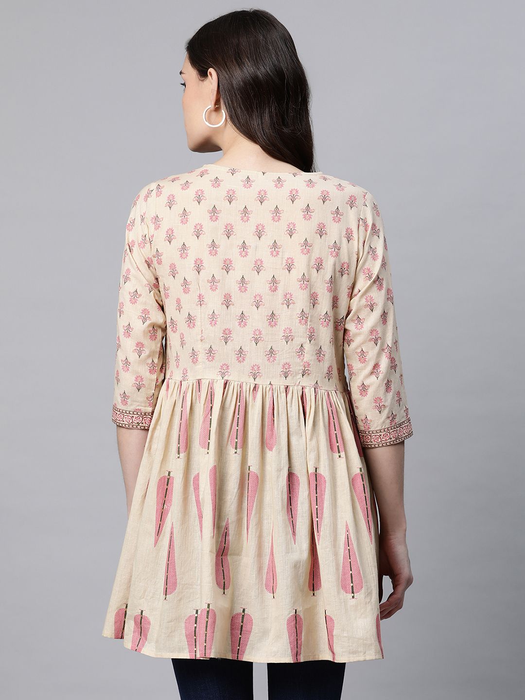 Beige Pure Cotton Printed Tunic