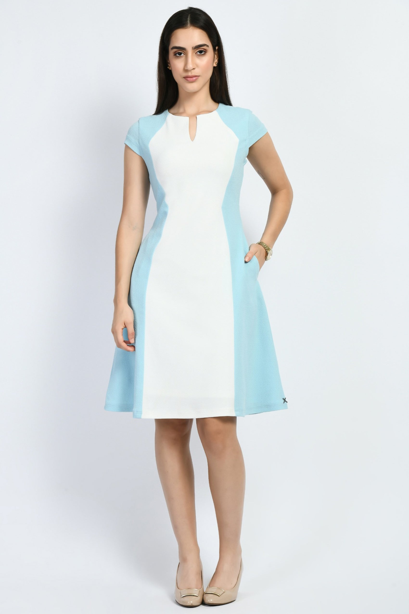 Exude Awe Colour-blocked Sculpt A-line Dress