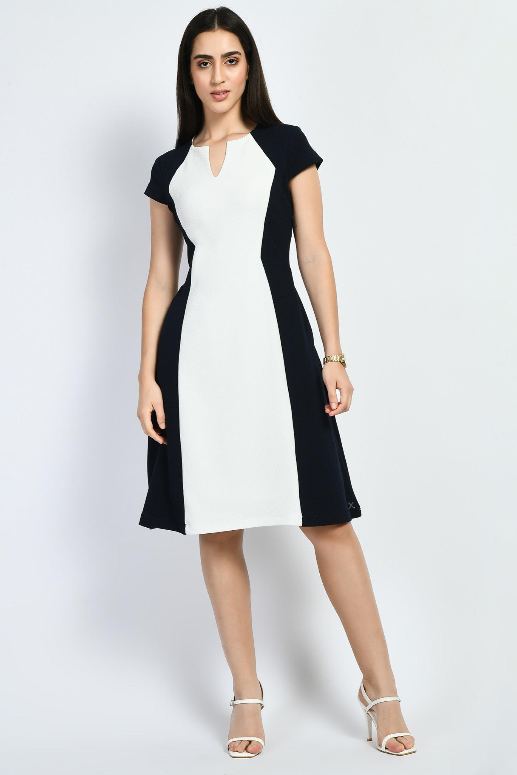 Exude Awe Colour-blocked Sculpt A-line Dress