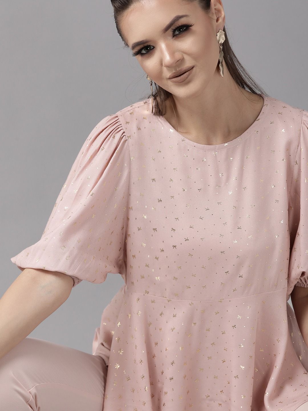 Pink Rayon Gold Foil Print Tunic