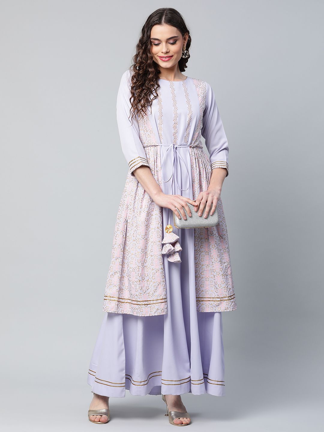 Lavender Crepe Floral Printed Dress