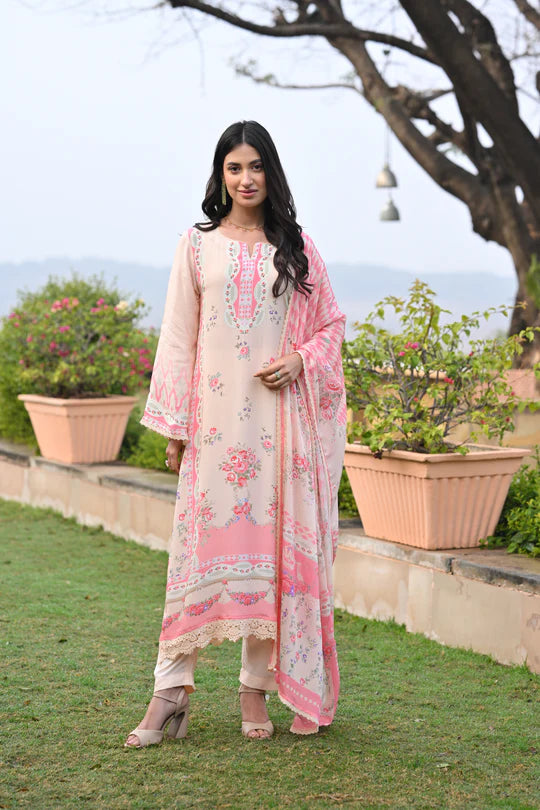 Peach and Pink Breezy Summer Lacy Suit Set -SET OF-3