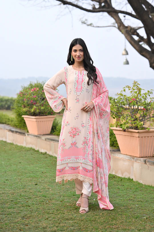 Peach and Pink Breezy Summer Lacy Suit Set -SET OF-3