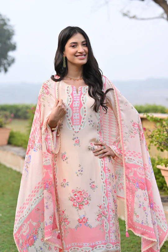 Peach and Pink Breezy Summer Lacy Suit Set -SET OF-3