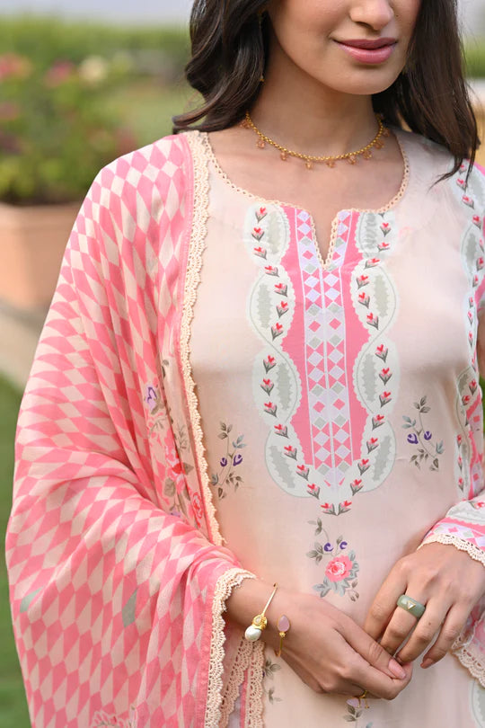 Peach and Pink Breezy Summer Lacy Suit Set -SET OF-3