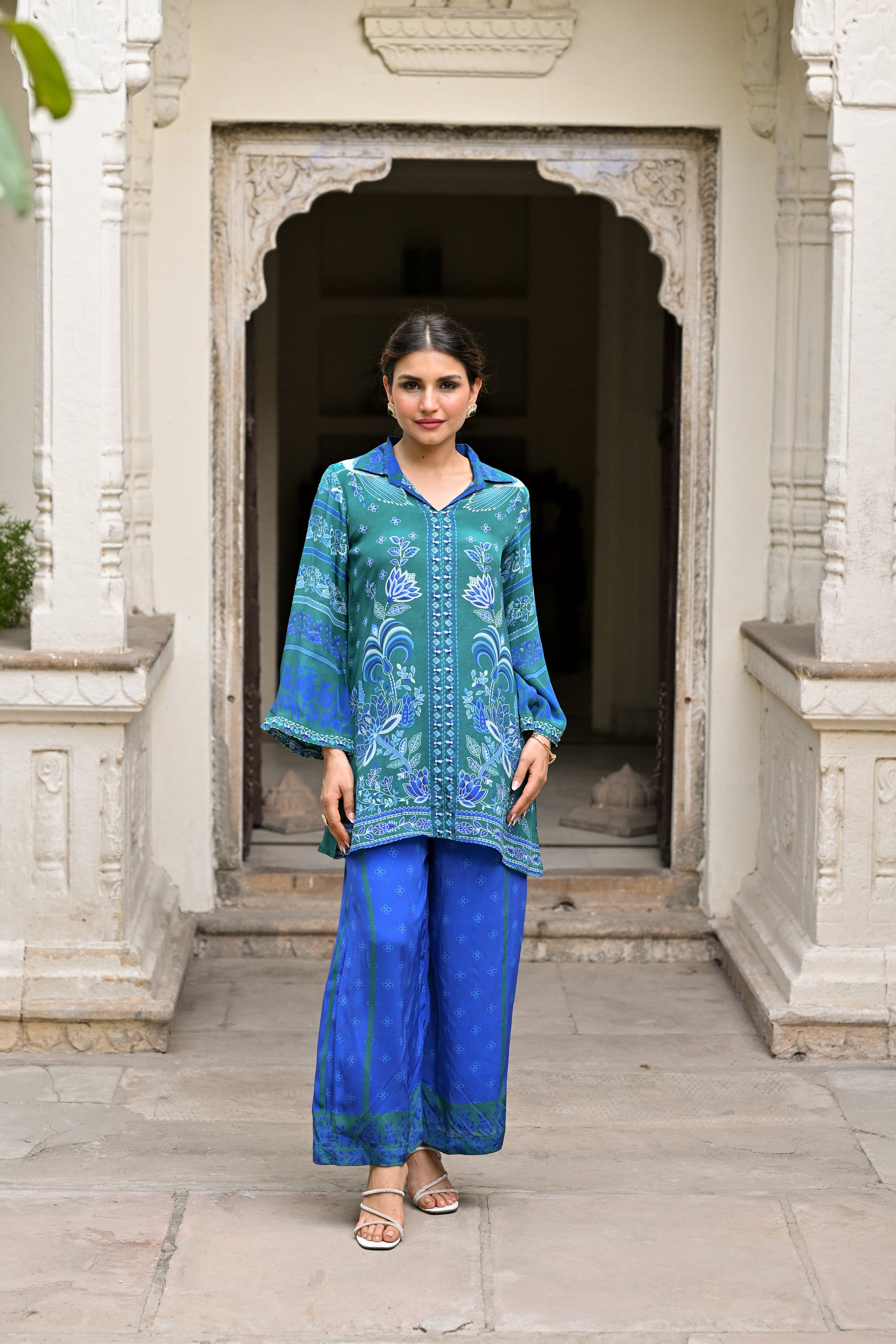 Vibrant Green and Blue Muslin Coord Set- SET OF-2