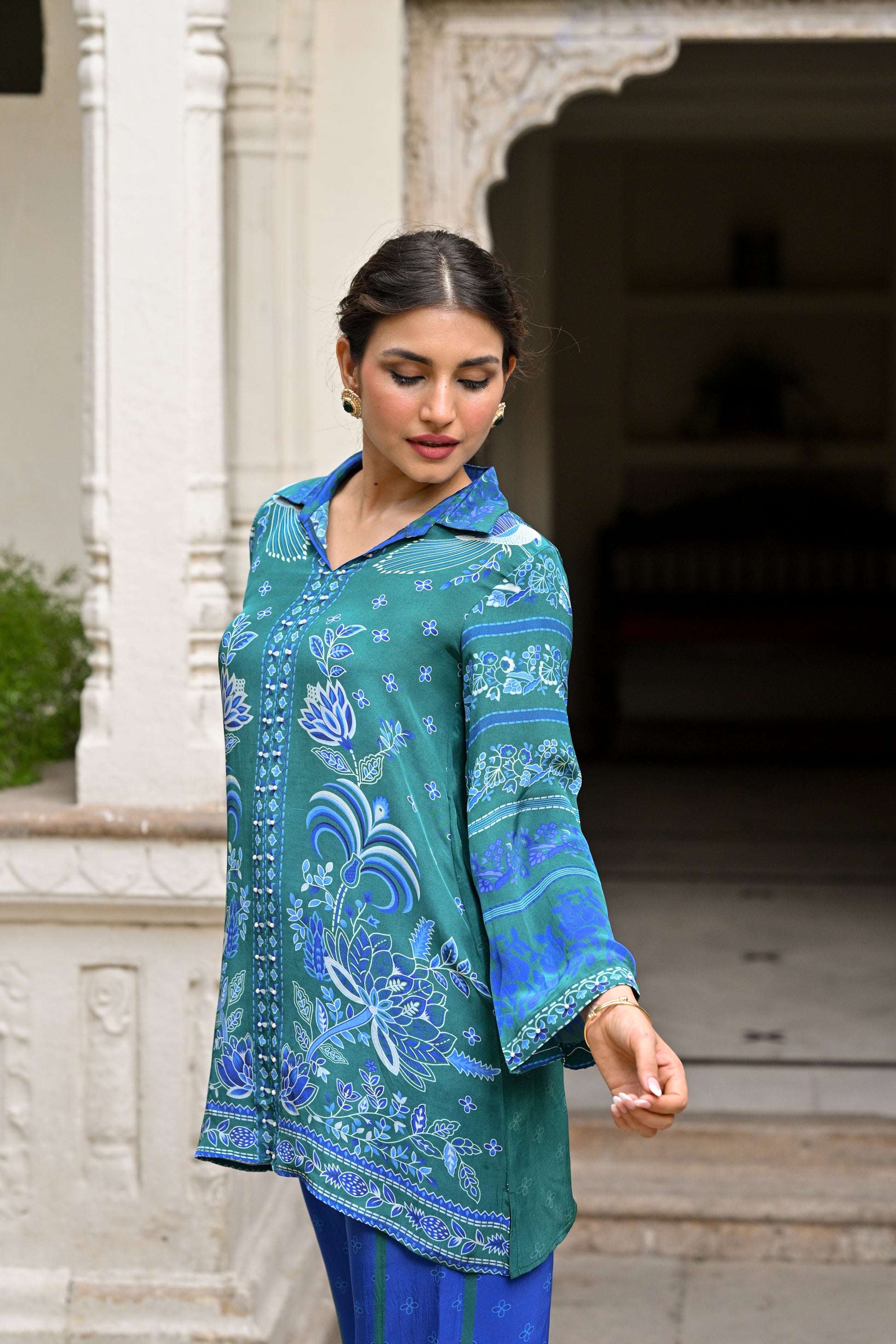 Vibrant Green and Blue Muslin Coord Set- SET OF-2