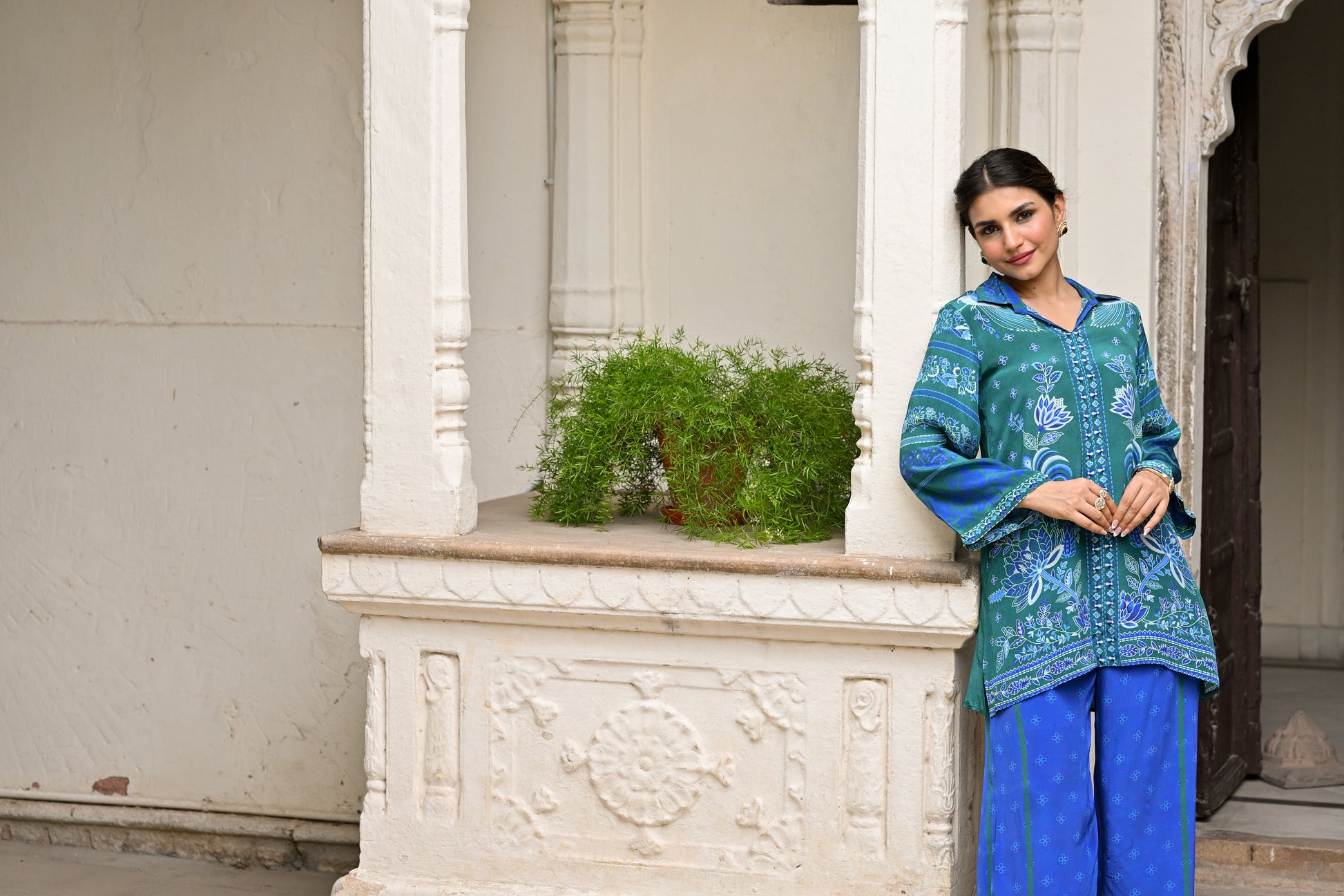 Vibrant Green and Blue Muslin Coord Set- SET OF-2