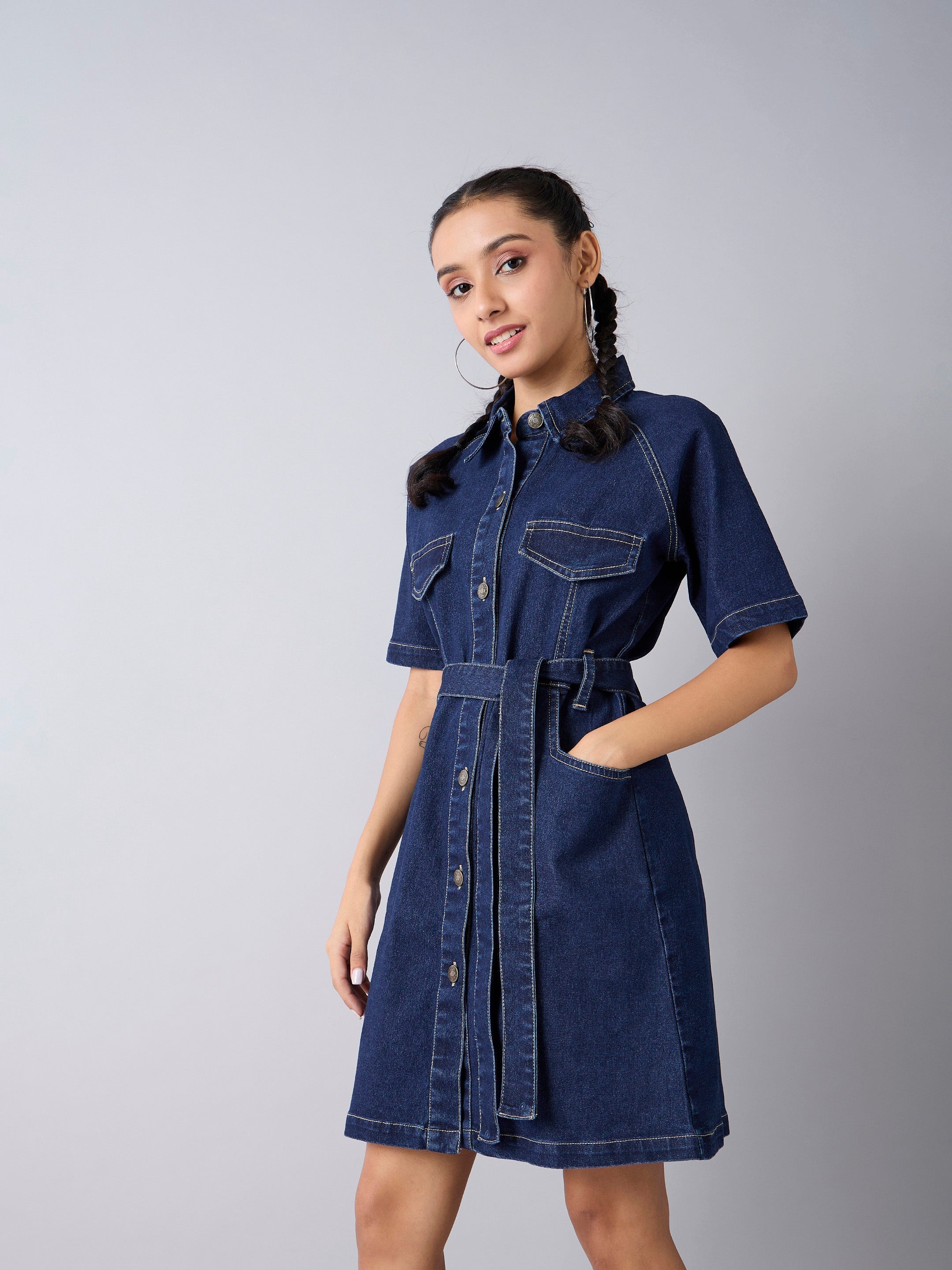 Girls Blue Acid Wash Denim Shirt Dress