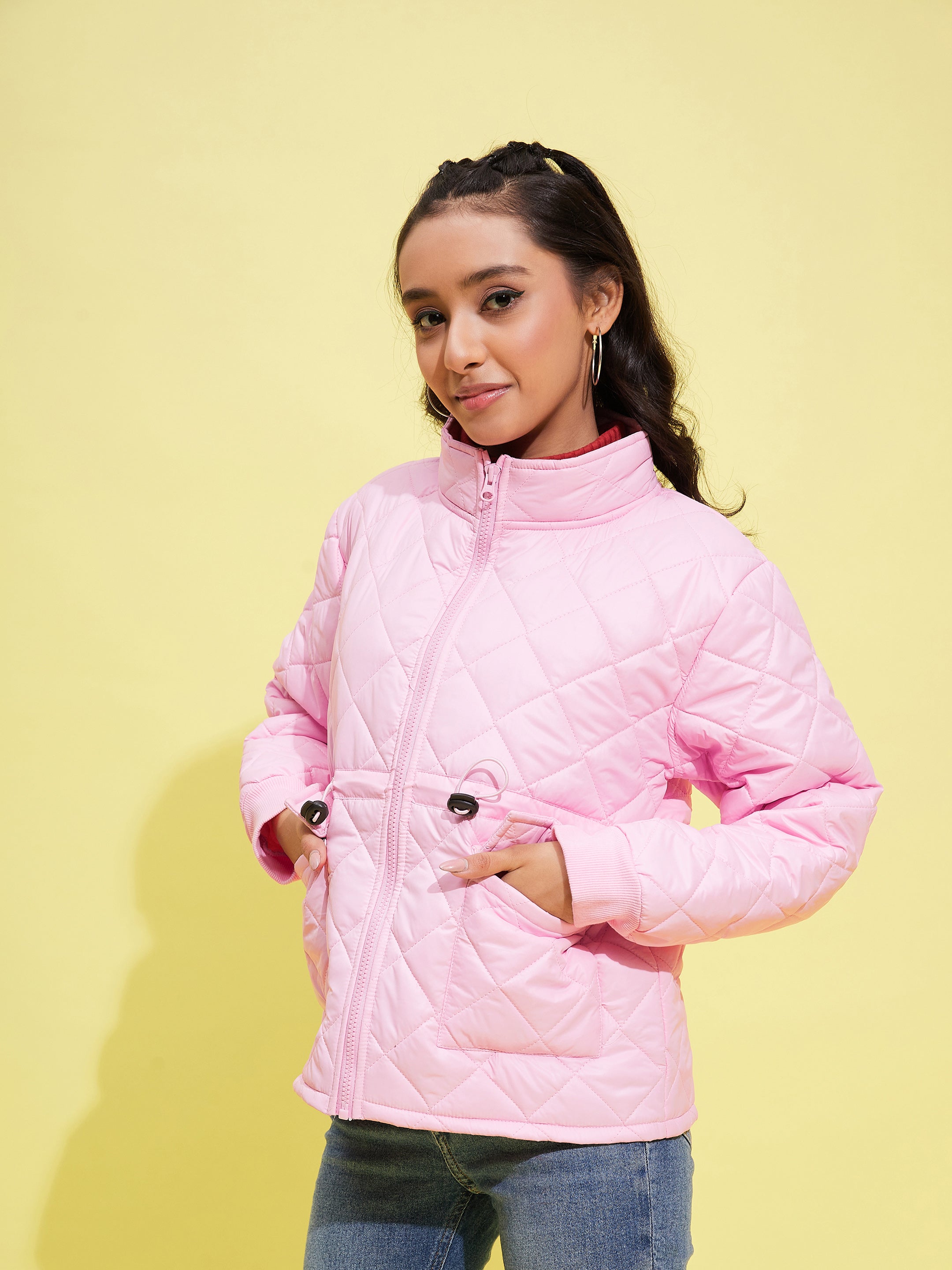 Girls Pink Front Pocket Quilted Jacket