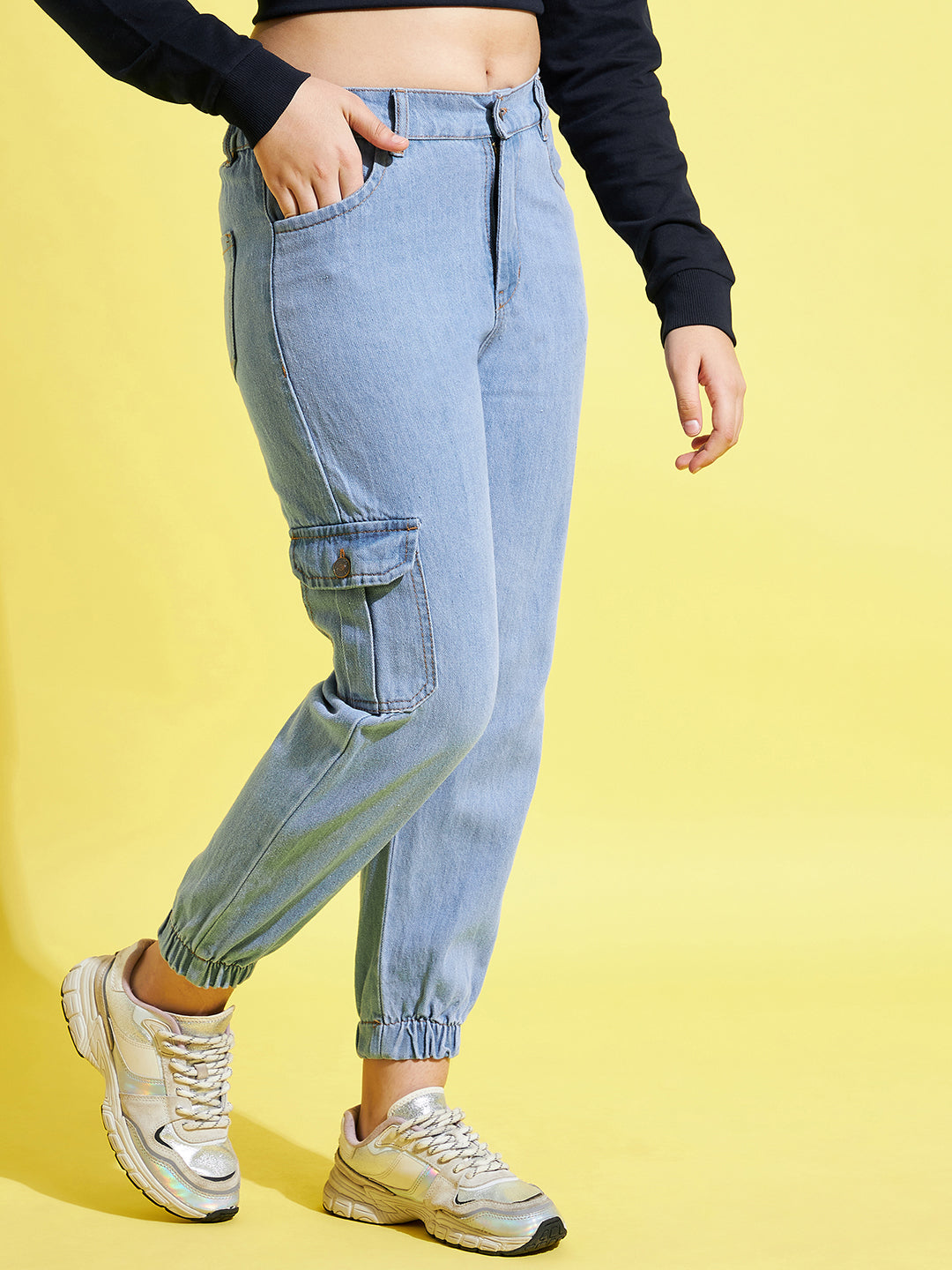 Girls Ice Blue Denim Jogger Jeans