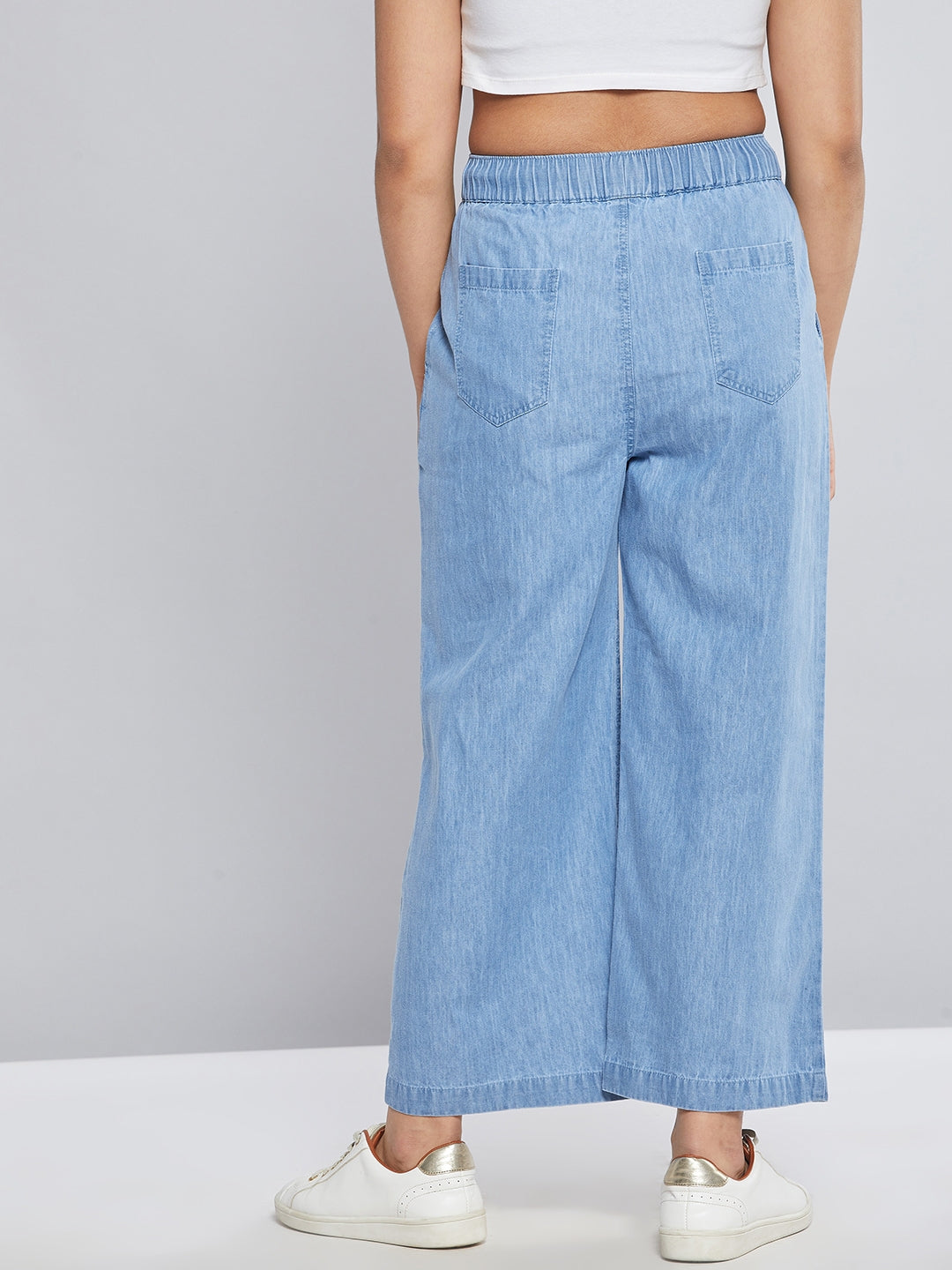 Girls Blue Tencel Wide Leg Drawstring Pants