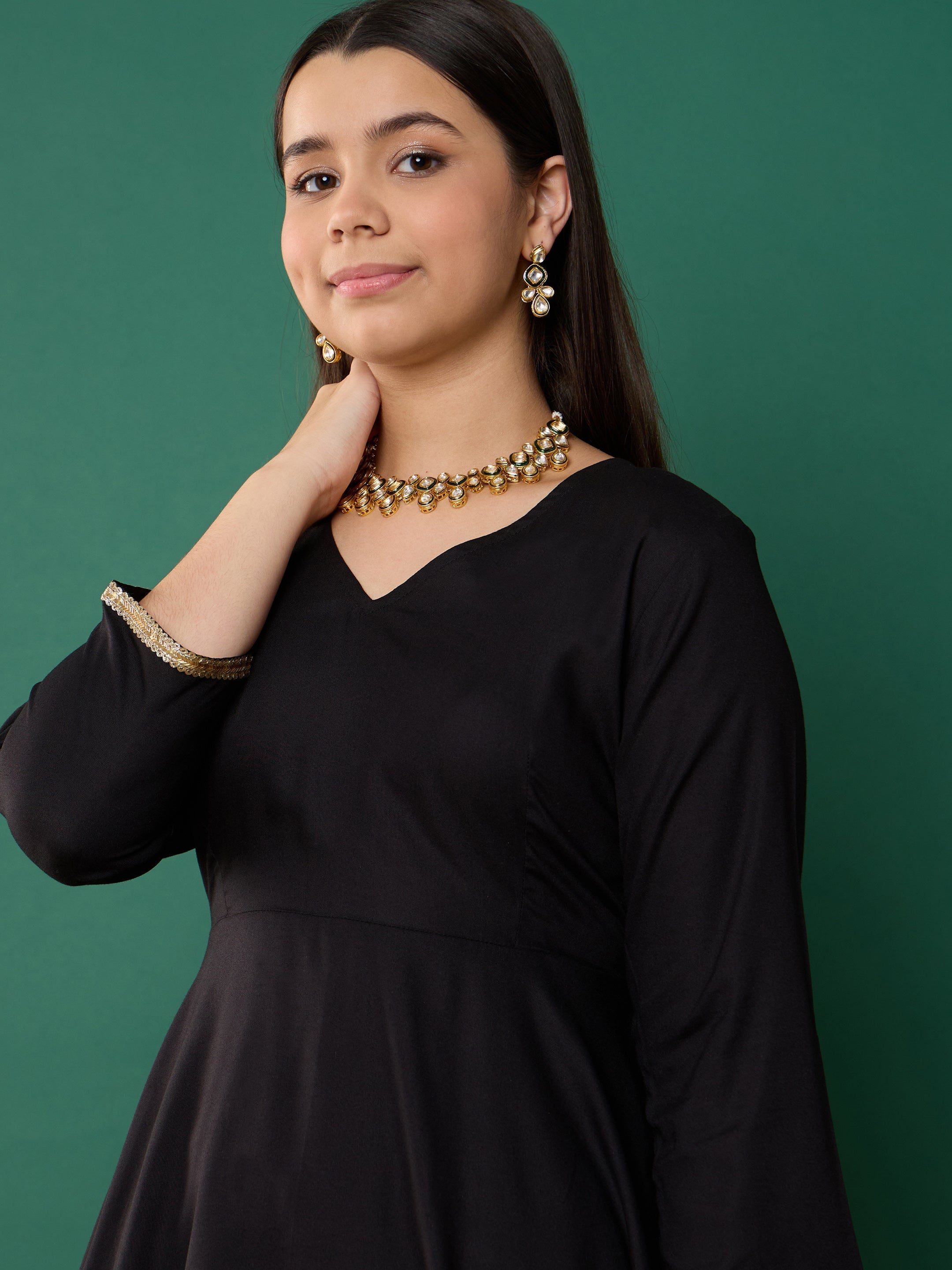 Girl Black Solid Peplum Top With Dhoti Pants