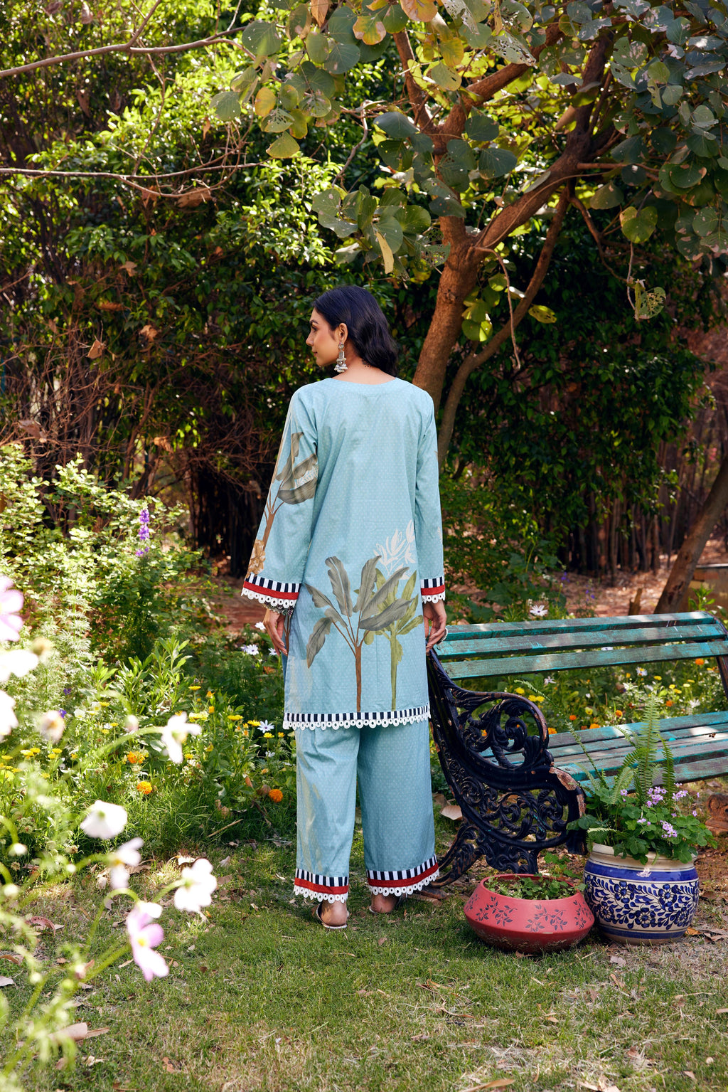 Noor Aqua Blue Short Cotton Kurta-Set of 3