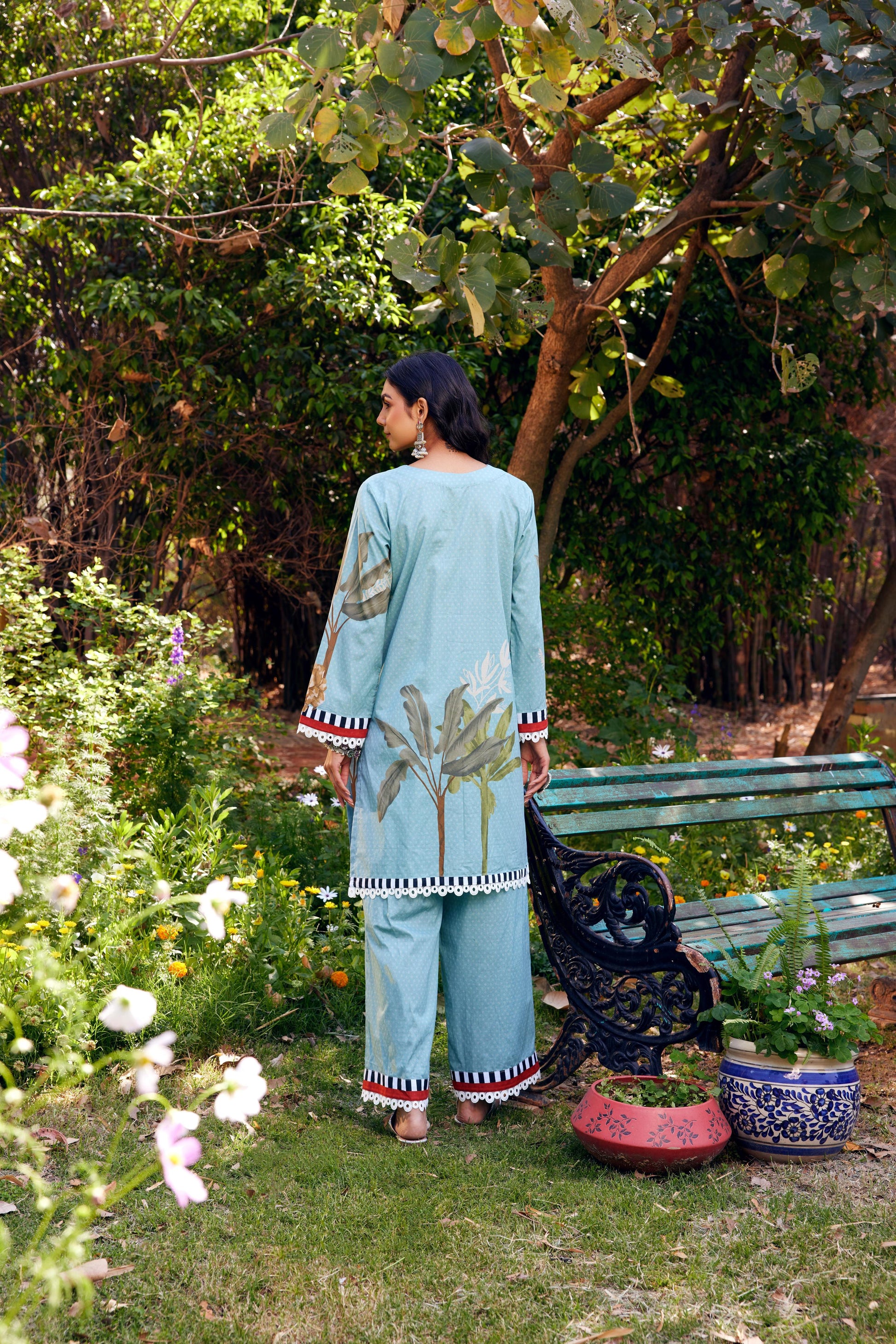Noor Aqua Blue Short Cotton Kurta-Set of 3