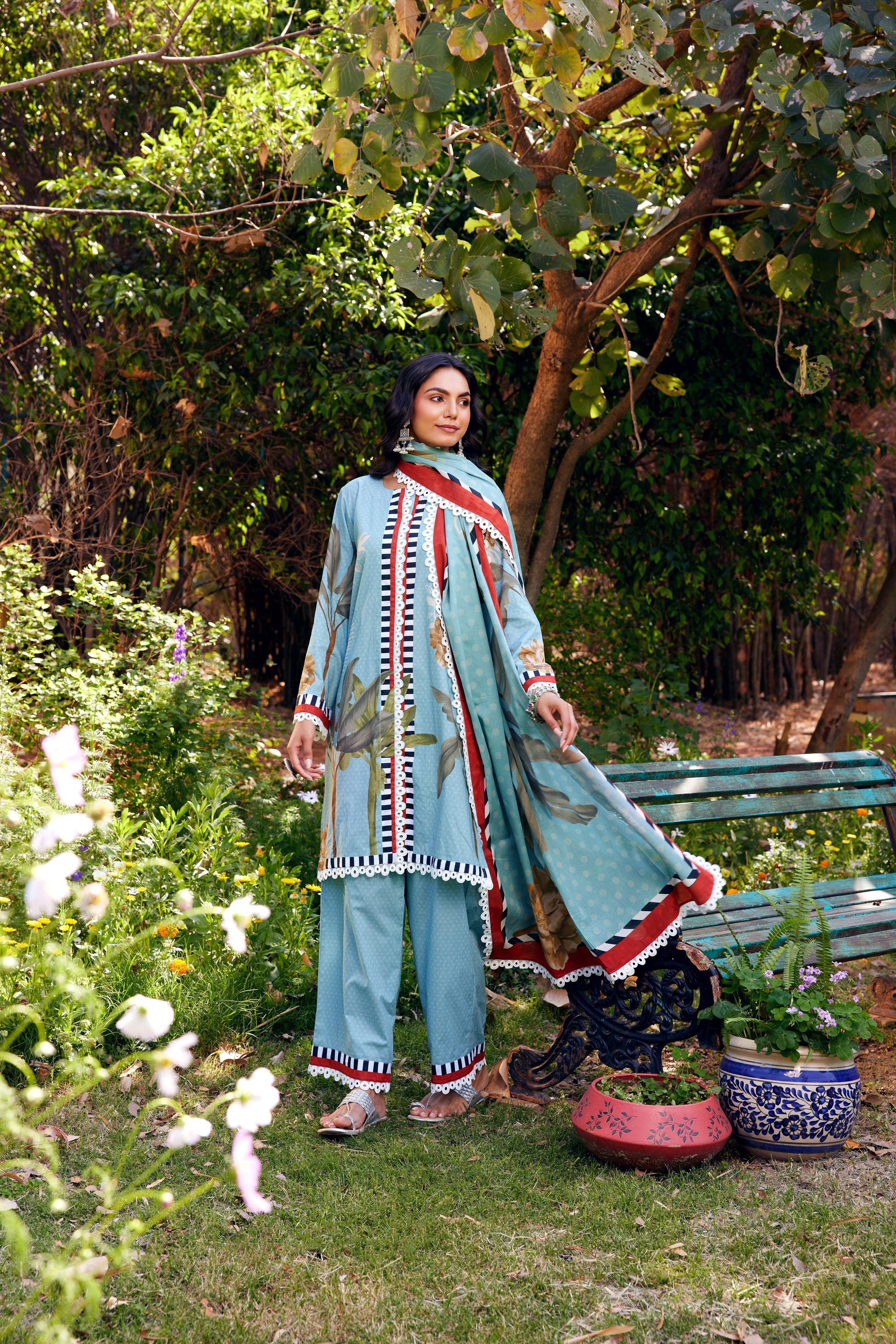 Noor Aqua Blue Short Cotton Kurta-Set of 3