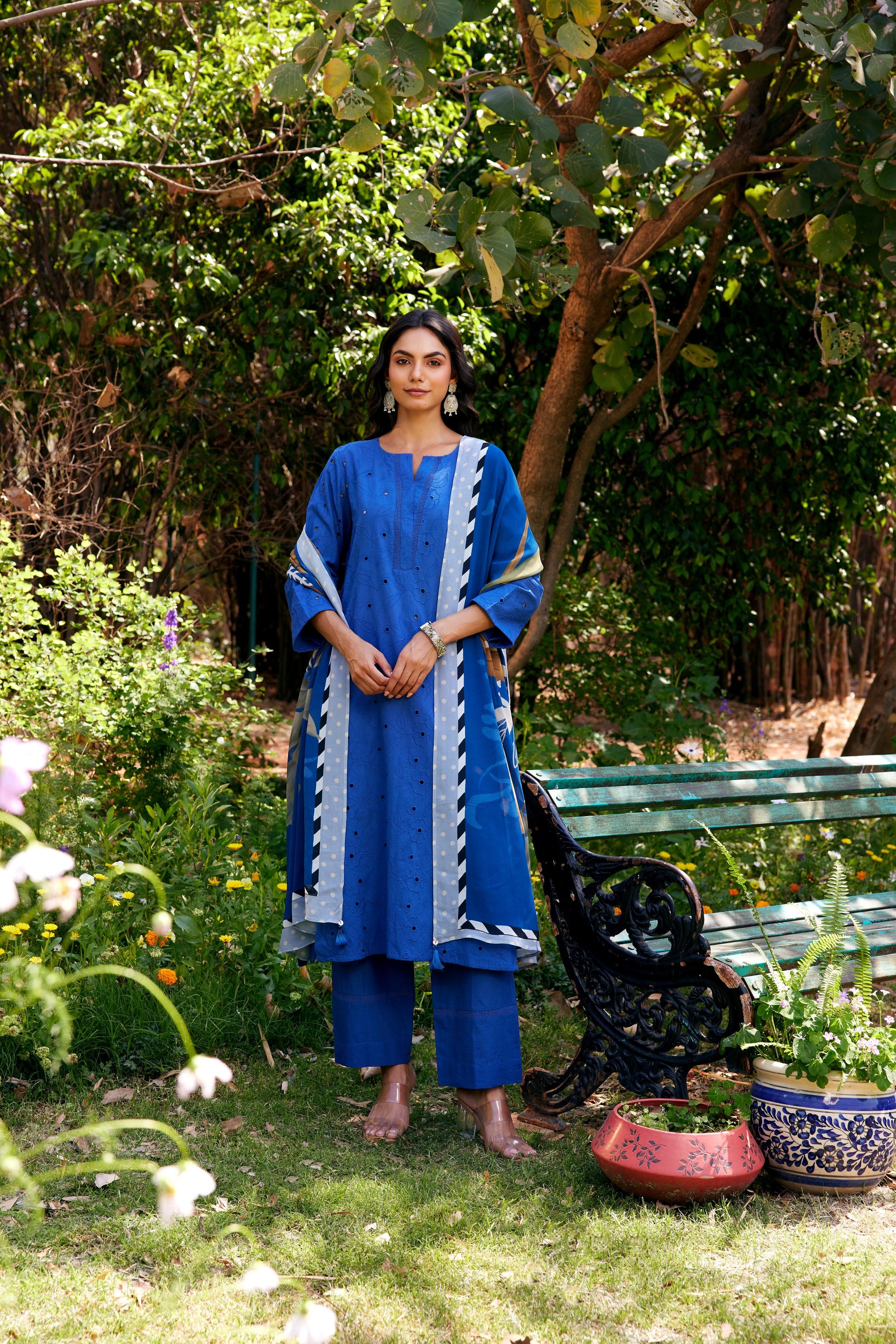 Noor Blue Shifli Cotton Kurta-Set of 3