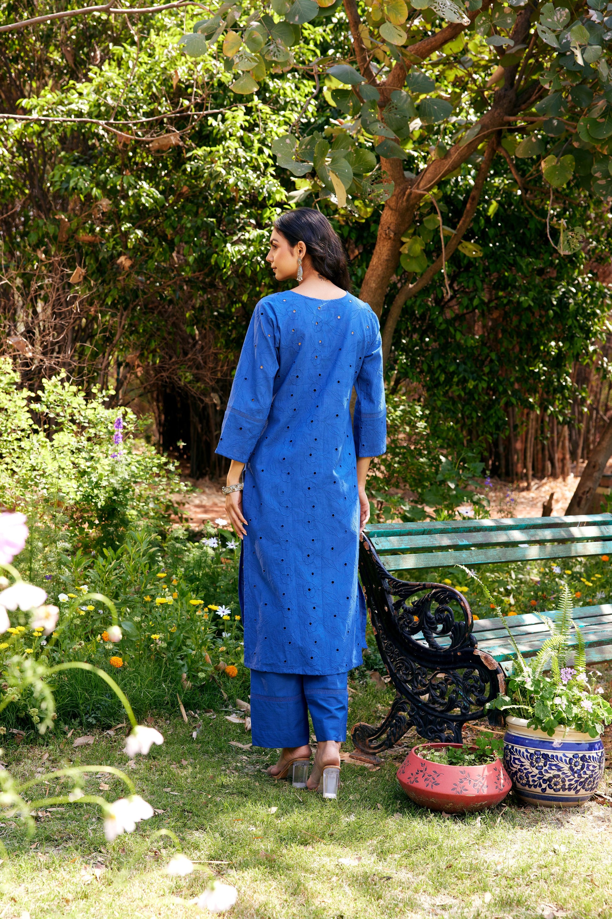 Noor Blue Shifli Cotton Kurta-Set of 3