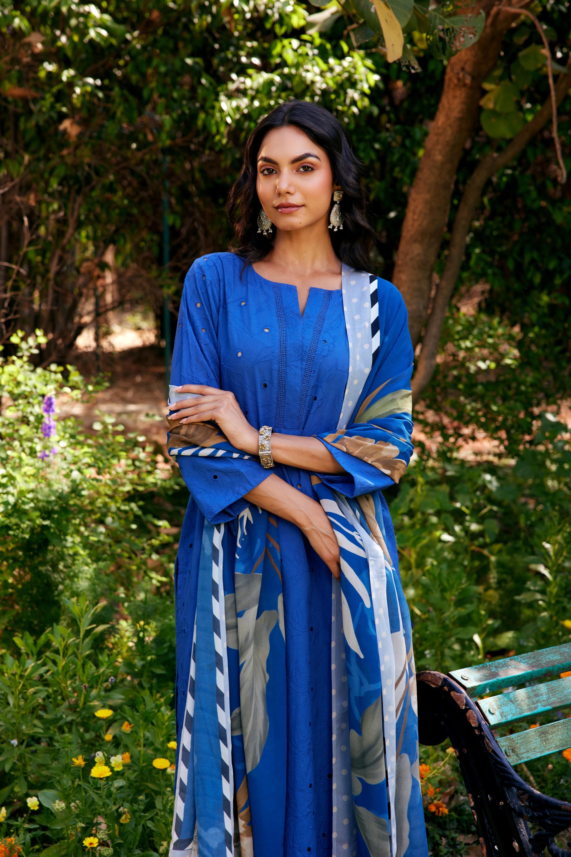 Noor Blue Shifli Cotton Kurta-Set of 3