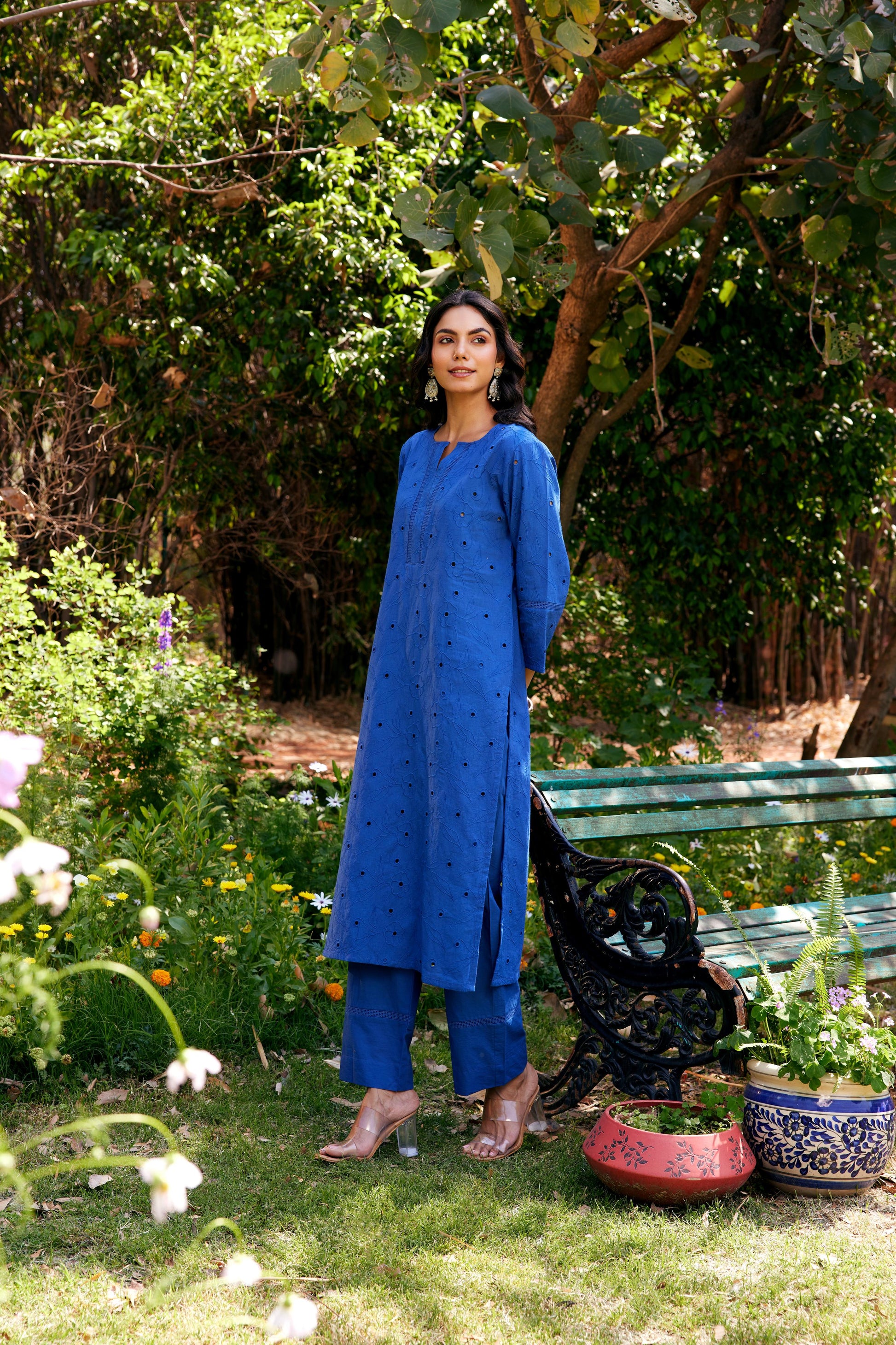 Noor Blue Shifli Cotton Kurta-Set of 3
