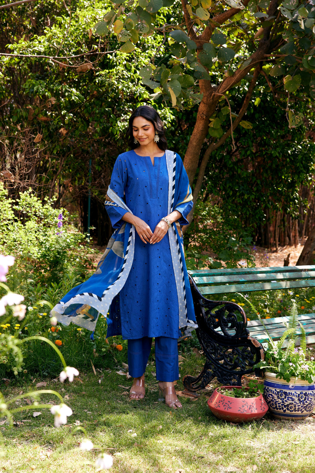 Noor Blue Shifli Cotton Kurta-Set of 3
